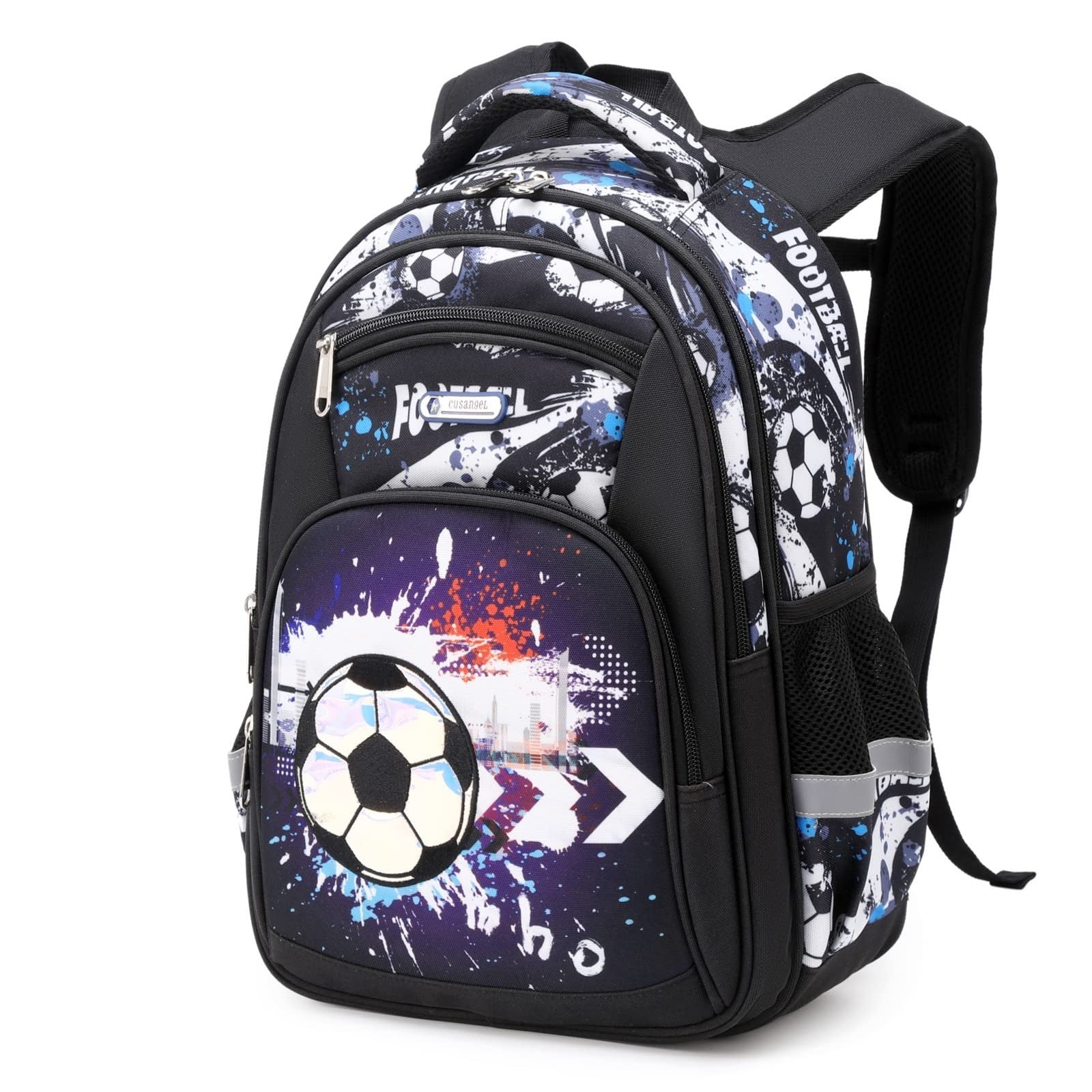 Lightweight Waterproof School Backpack for Kids, Large Capacity, Soccer Print, 11