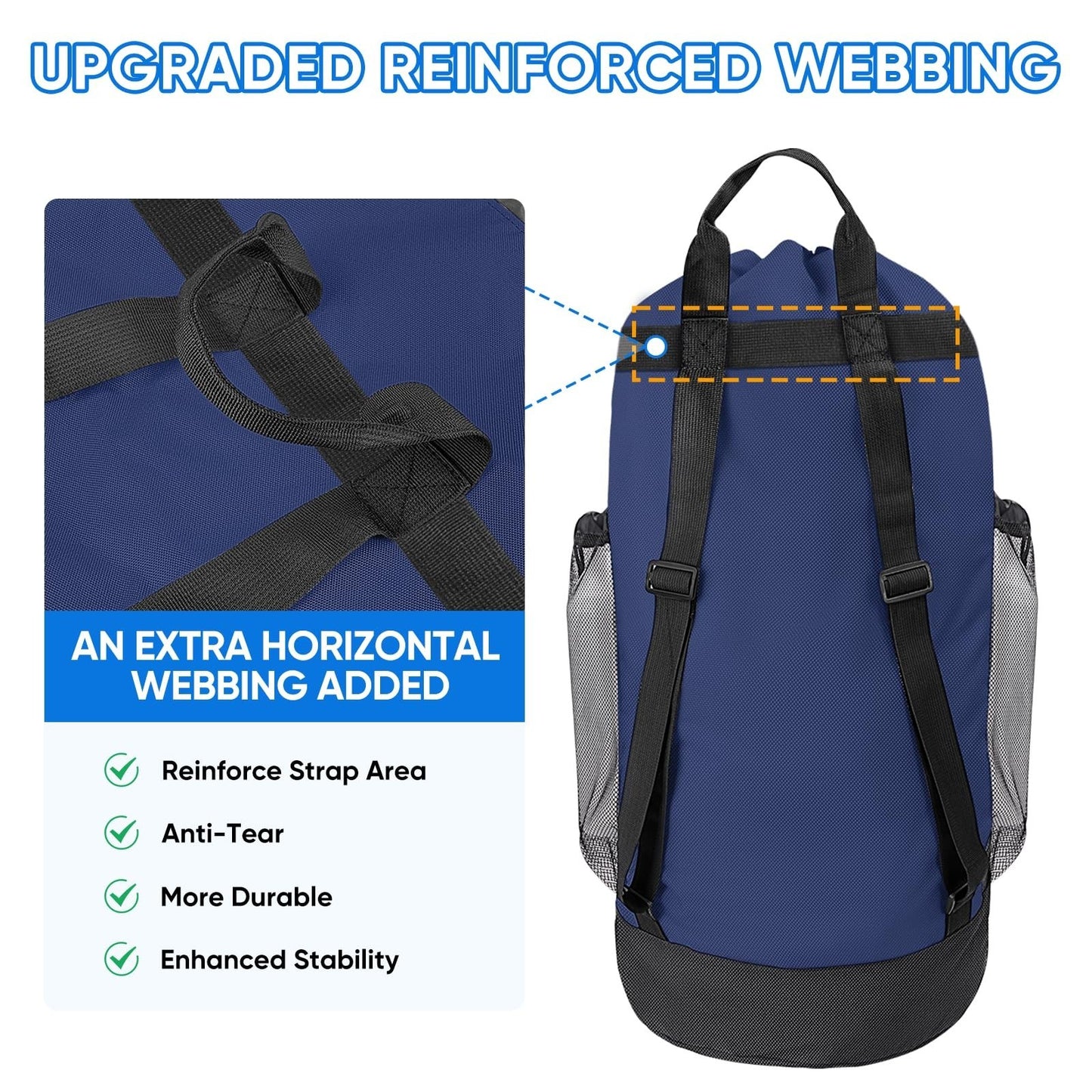 120L Large Laundry Backpack Bag - Durable Oxford Fabric, Mesh Pockets, Ideal for3