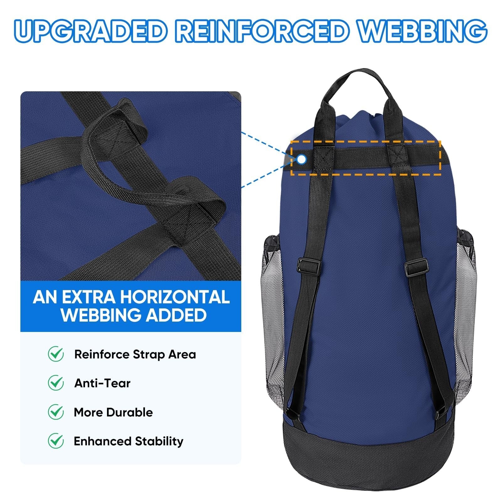 120L Large Laundry Backpack Bag - Durable Oxford Fabric, Mesh Pockets, Ideal for3