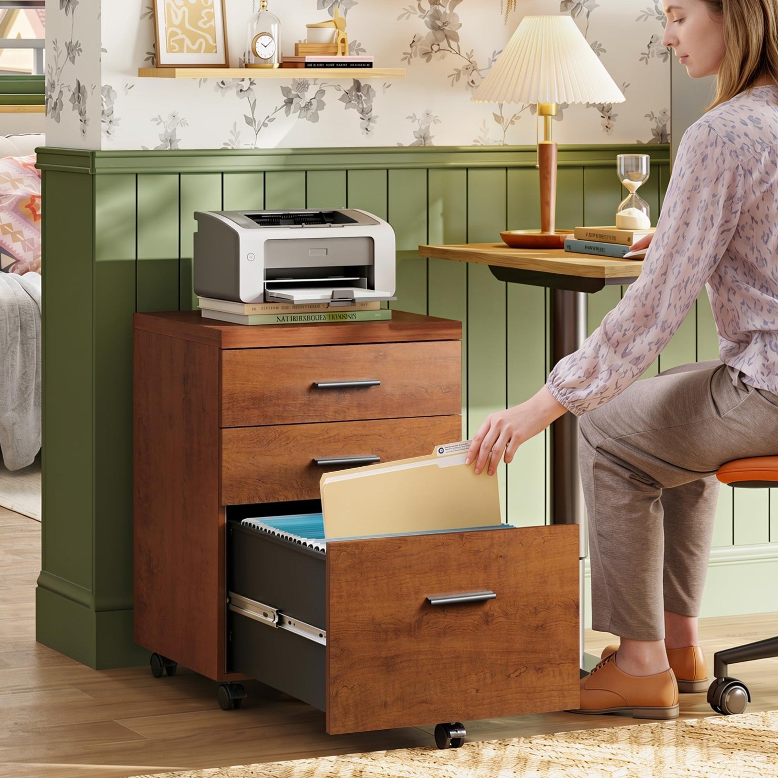 3 Drawer File Cabinet for Home Office   Wood Under Desk Storage, Rolling Printer2