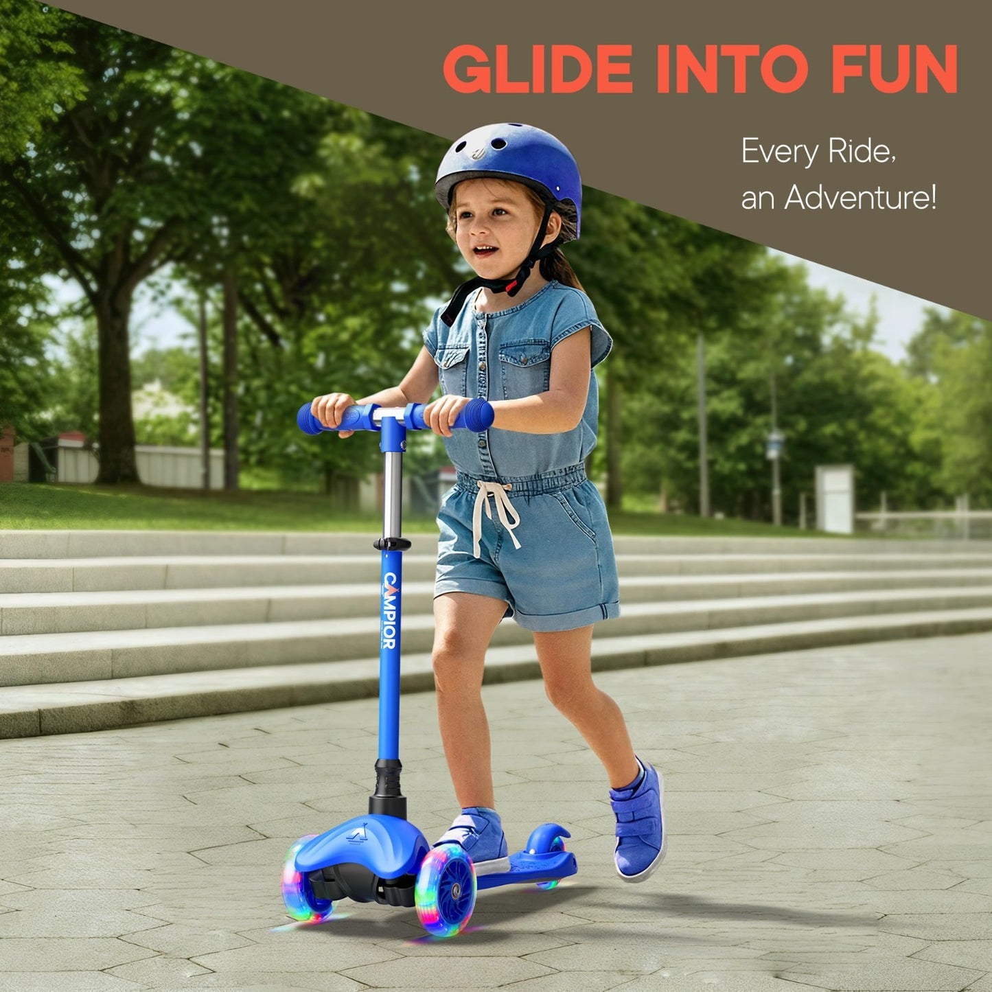Mini 3-Wheel Kids Scooter - Lean-to-Steer, LED Light-Up Wheels, Adjustable Handl3