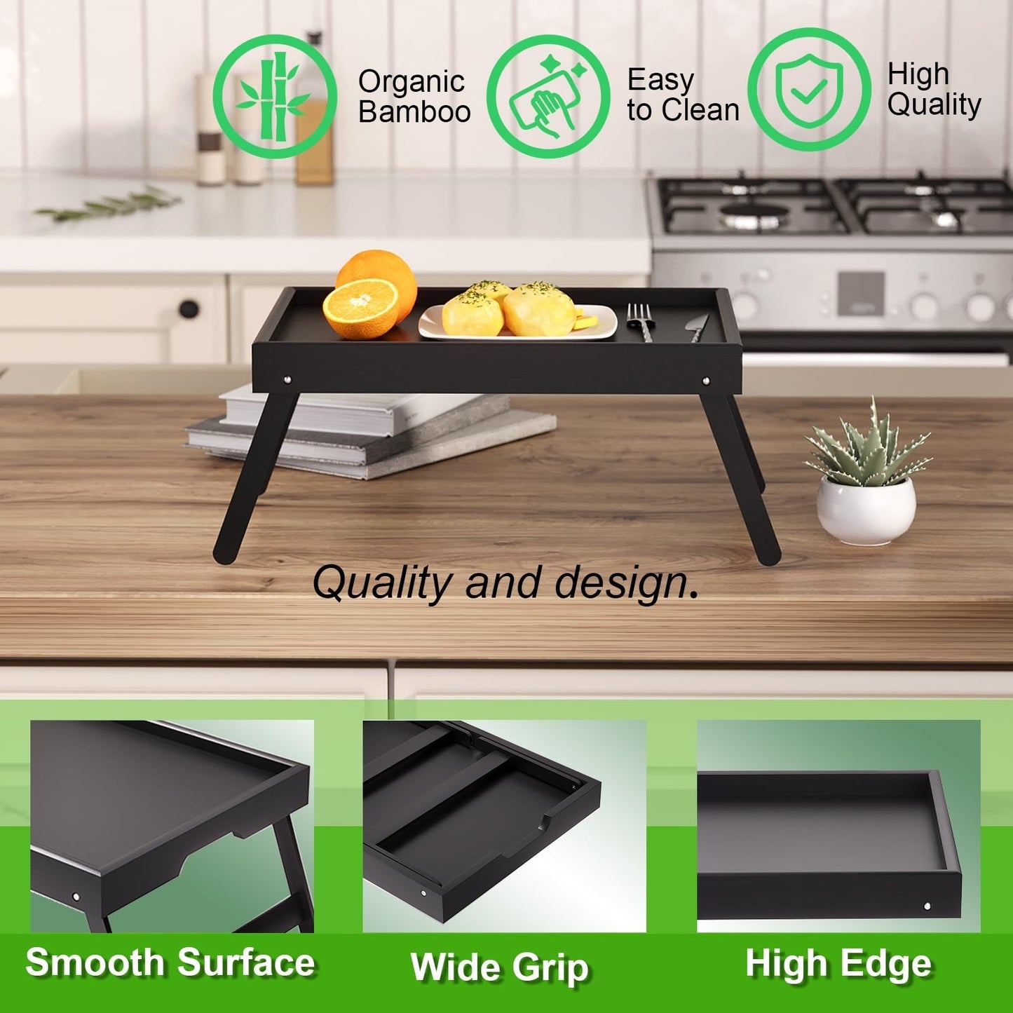2 Pack Folding Bamboo Bed Tray Tables - Breakfast & Snack Serving Trays, Laptop3