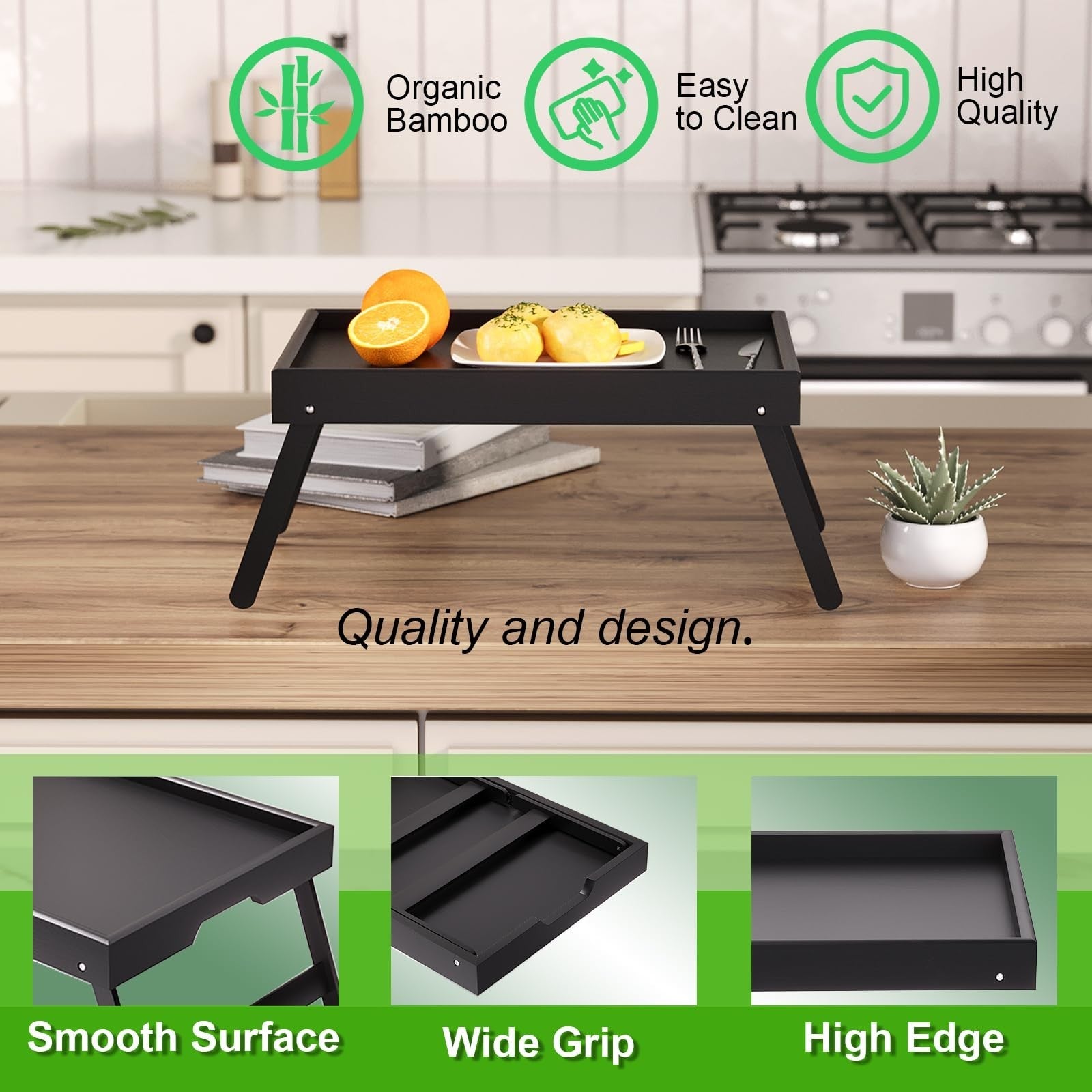 2 Pack Folding Bamboo Bed Tray Tables - Breakfast & Snack Serving Trays, Laptop3
