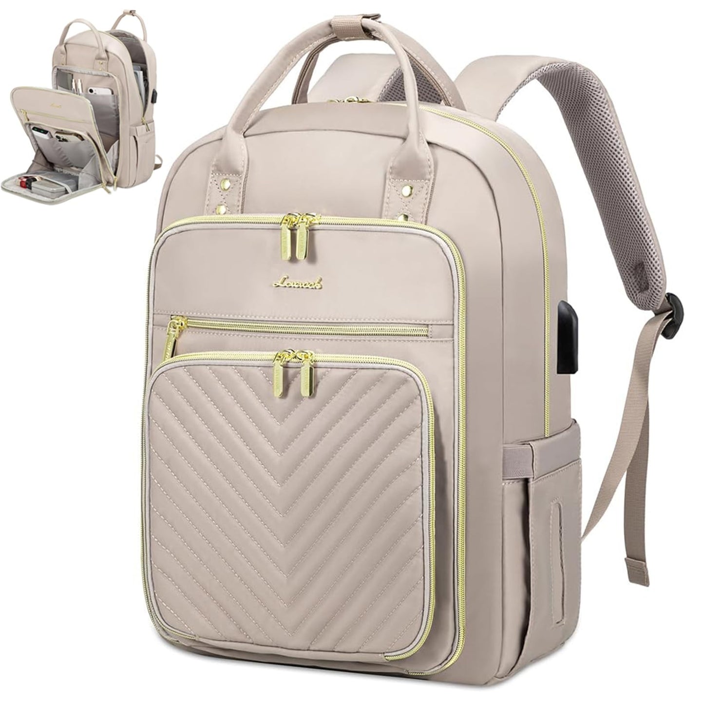 Stylish Water Resistant Laptop Backpack for Women, USB Charging, Travel Work Bag1