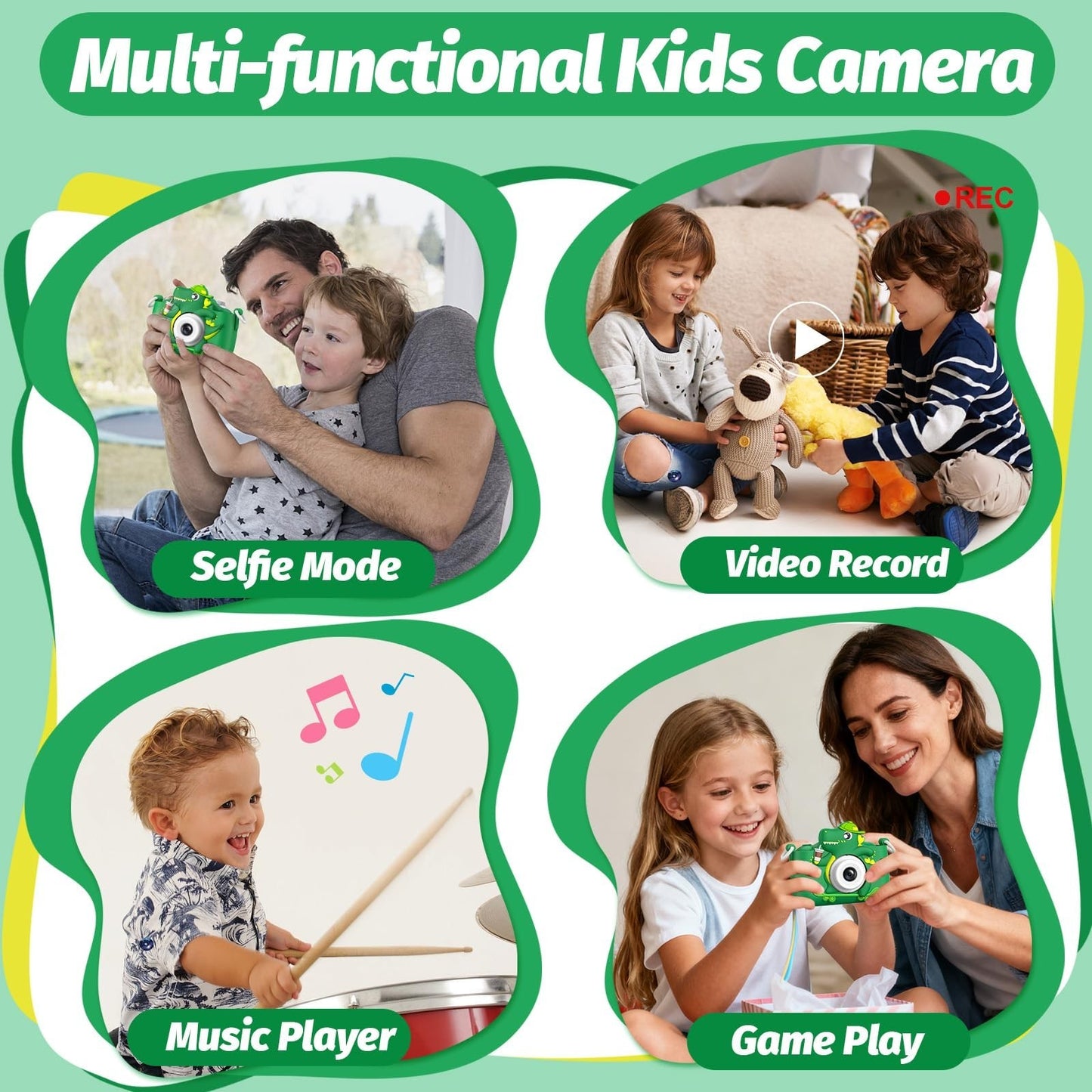 Kids Digital Video Camera for 3 8 Year Olds, Cartoon Soft Cover, Gift Included3