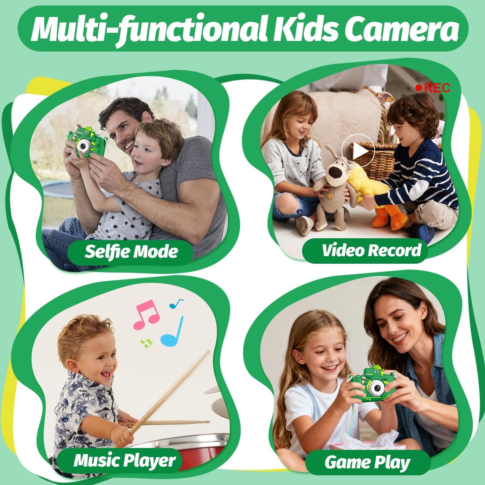 Kids Digital Video Camera for 3 8 Year Olds, Cartoon Soft Cover, Gift Included3