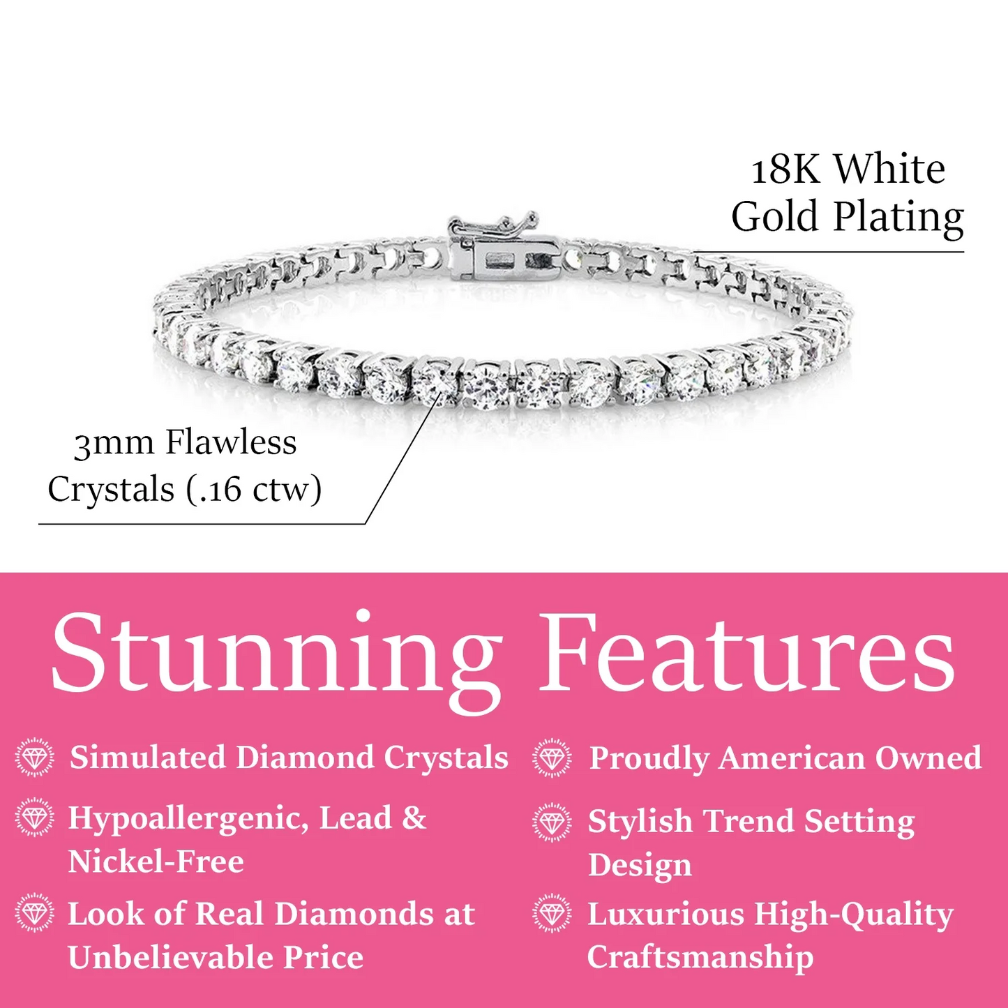 CATE & CHLOE OLIVIA 18K WHITE GOLD PLATED FAUX DIAMOND CRYSTALS TENNIS BRACELET1