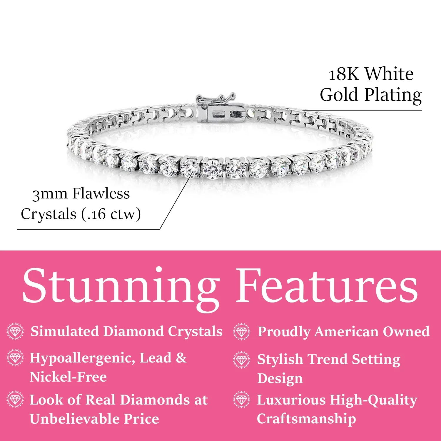 CATE & CHLOE OLIVIA 18K WHITE GOLD PLATED FAUX DIAMOND CRYSTALS TENNIS BRACELET1