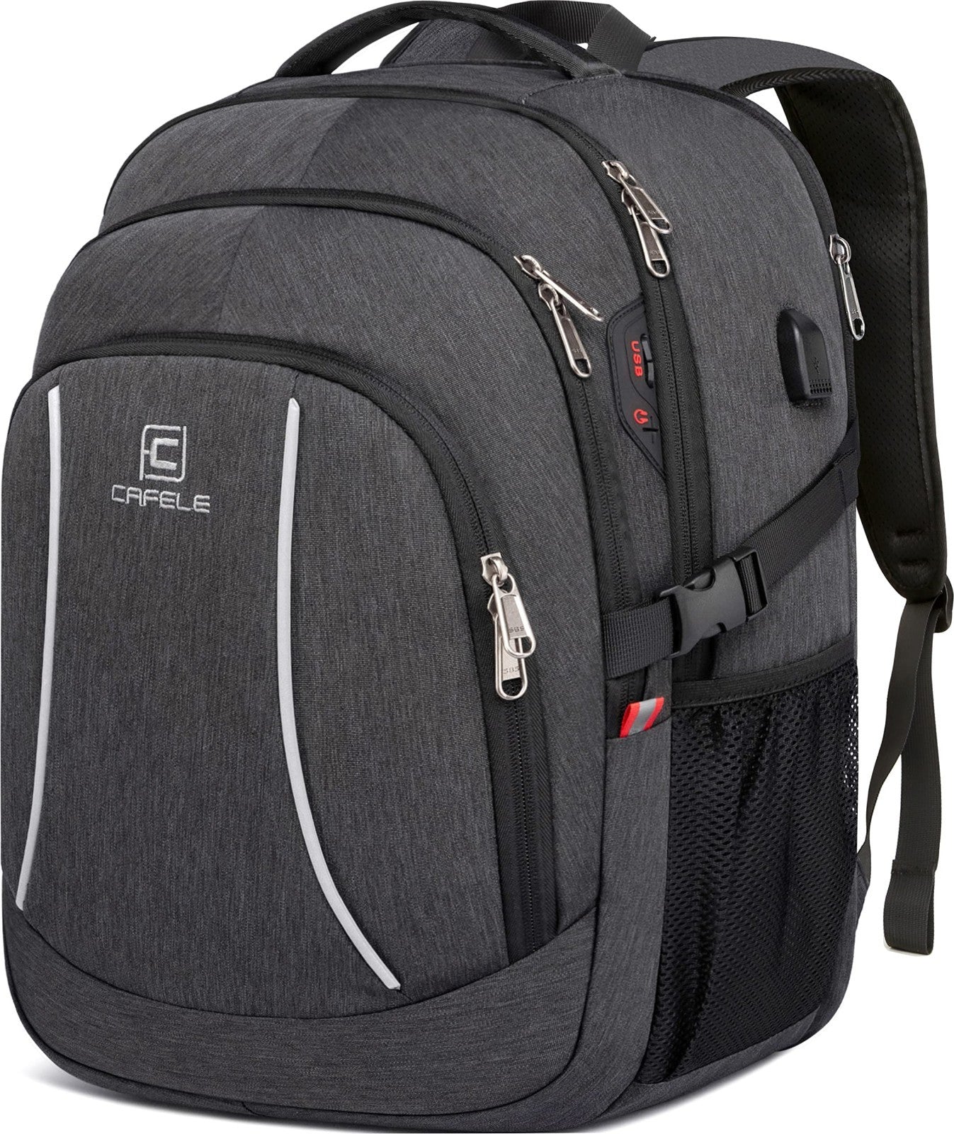 Durable 17.3" Travel Laptop Backpack, RFID Anti Theft, Water Resistant, Grey0