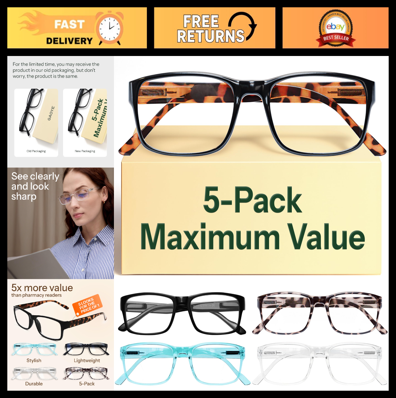 2.5x Professional Reading Glasses - Blue Light Blocking Computer Readers - FSA/H0