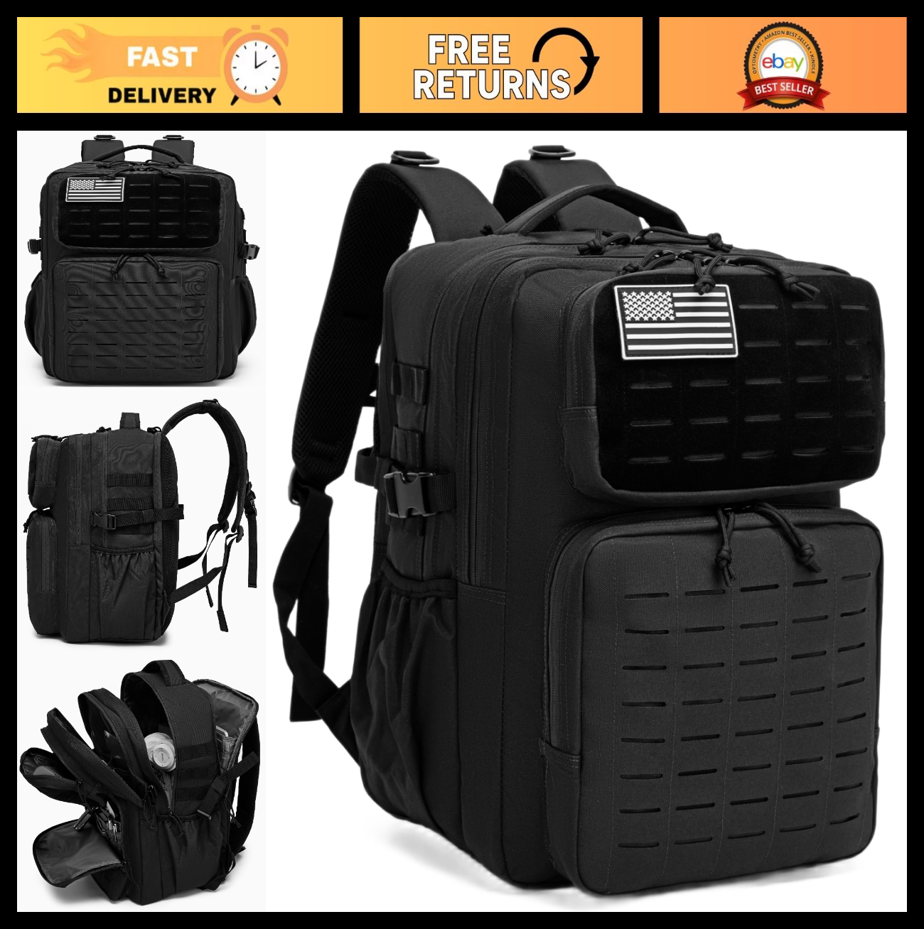 Waterproof Military Tactical Backpack 35L, MOLLE Assault Pack with Water Bottle0
