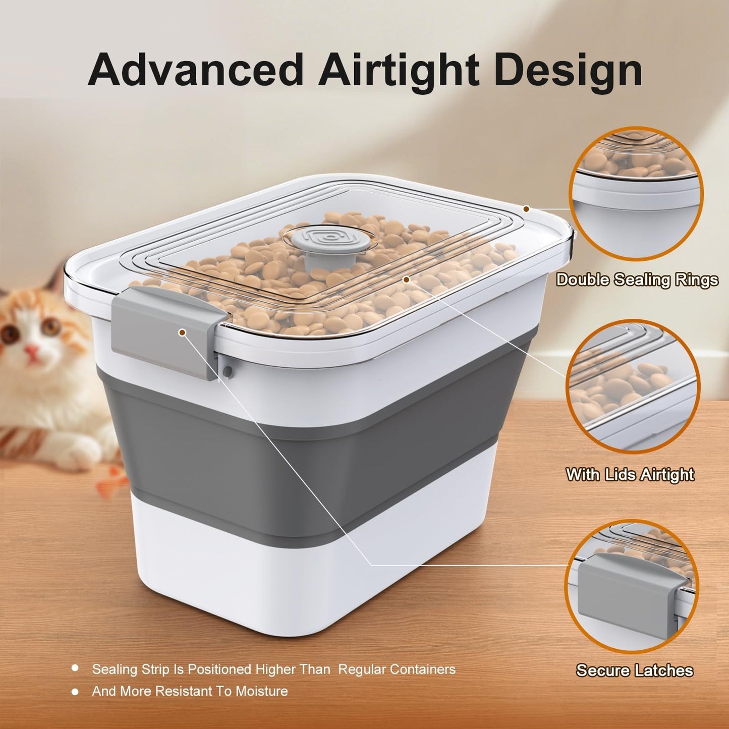 Collapsible Dog Food Storage Container 15 23 Lbs with Airtight Lid & Wheels, Tra3