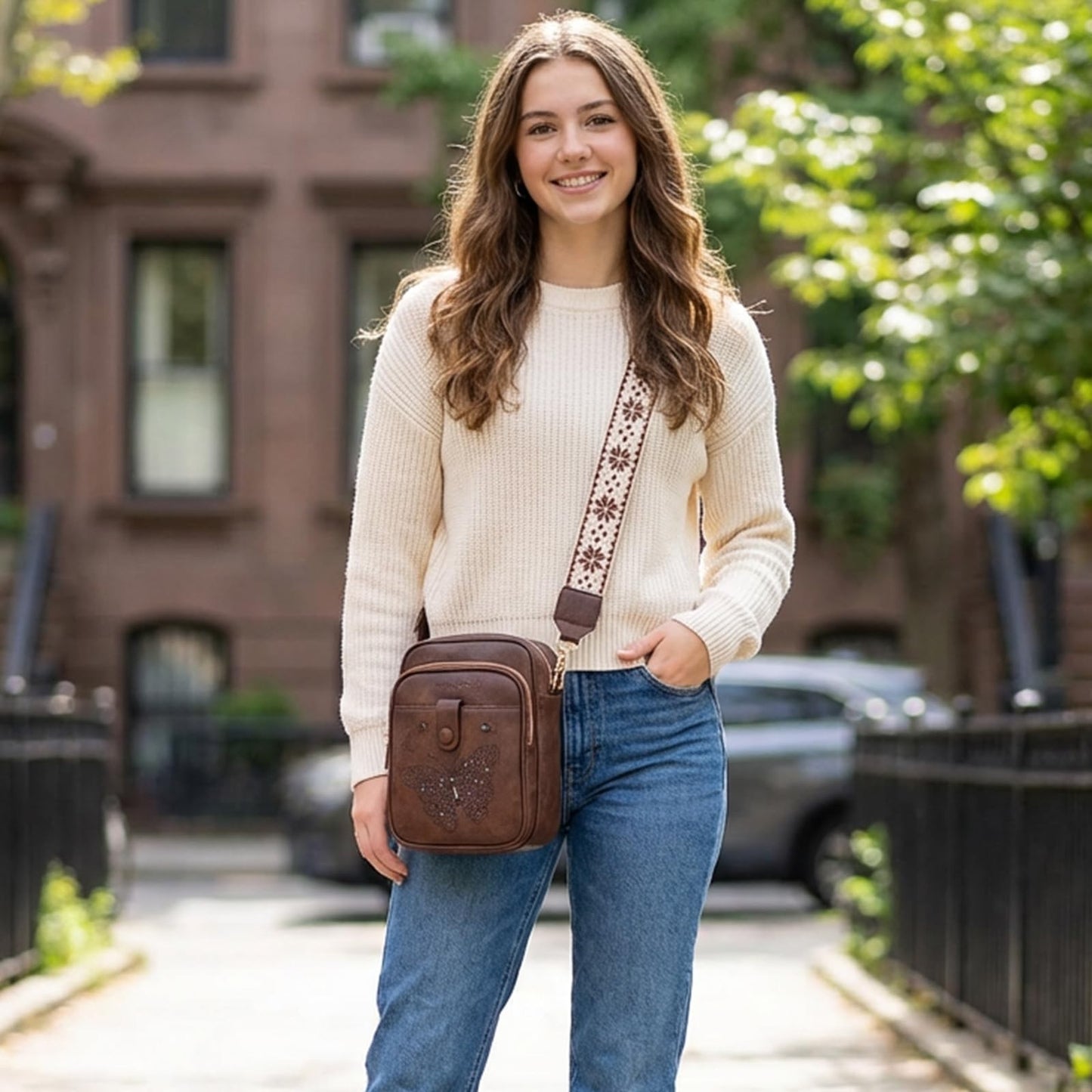Leather Crossbody Bag for Women - Small Shoulder Purse with Adjustable Strap & R2