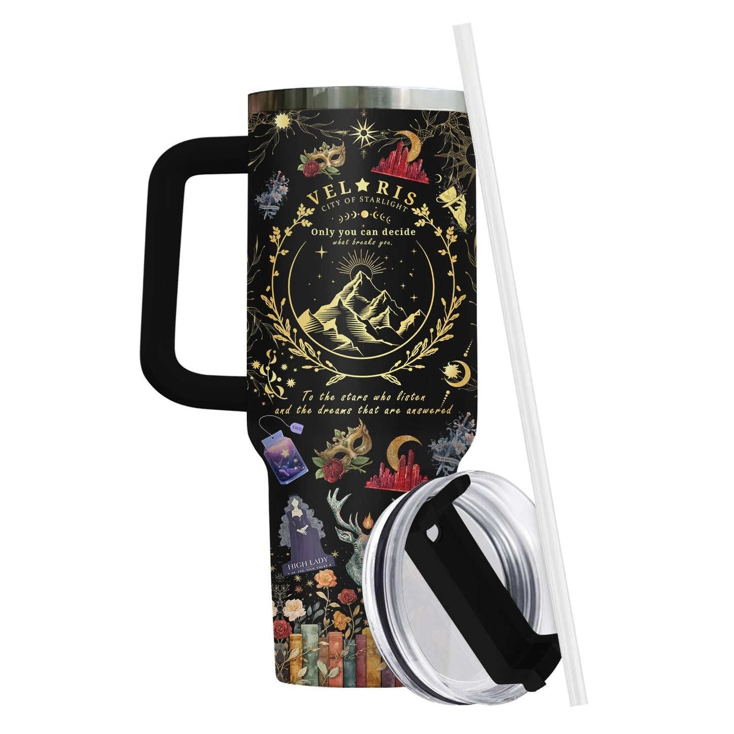40oz Fantasy Romance Tumbler   Night Sky Mountains Travel Mug, Aesthetic Gift fo4