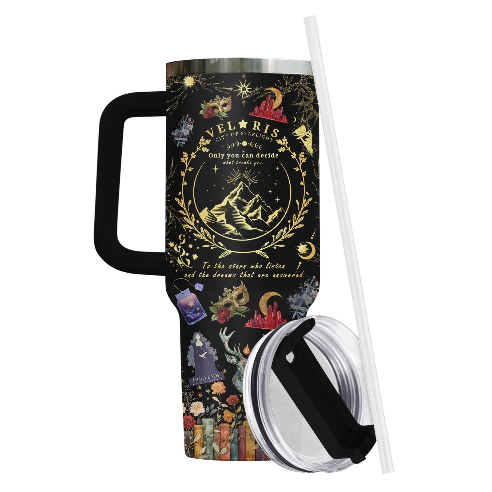 40oz Fantasy Romance Tumbler   Night Sky Mountains Travel Mug, Aesthetic Gift fo4
