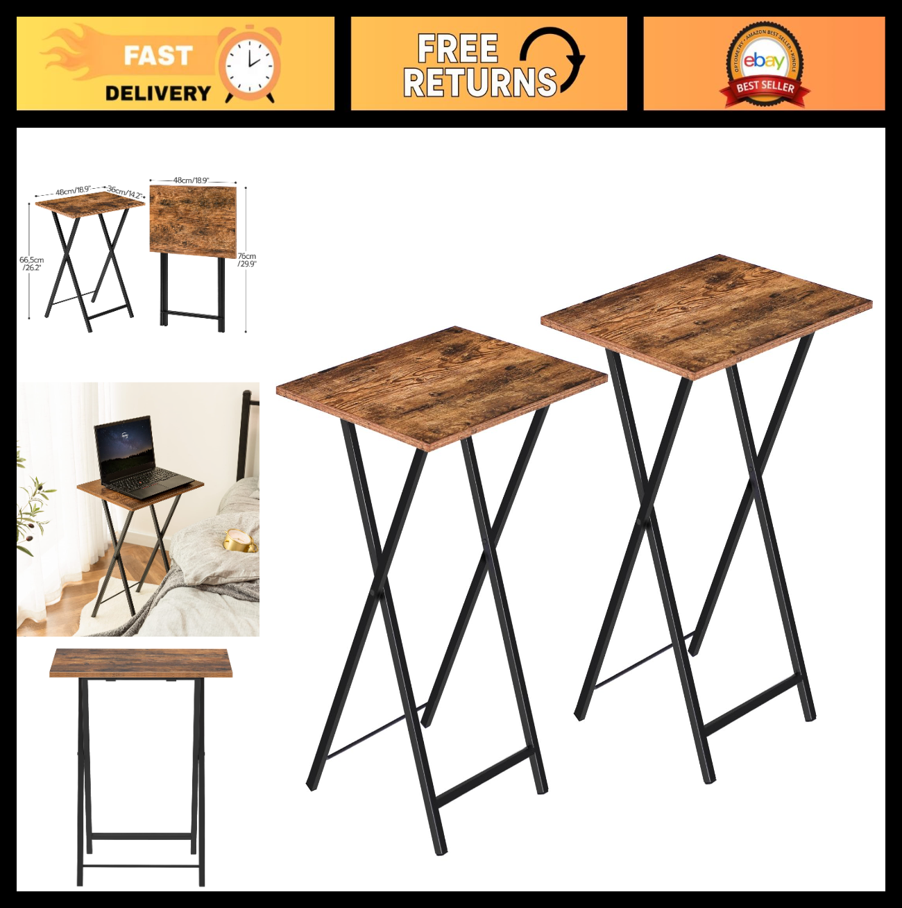 Folding TV Tray Tables Set of 2 - Space-Saving Snack Tables for Small Spaces0