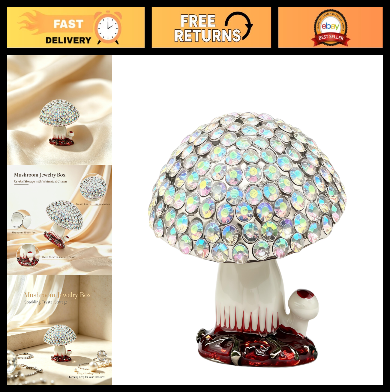 Mushroom Jewelry Box Trinket Organizer Figurines Home Decor Storage Gift0