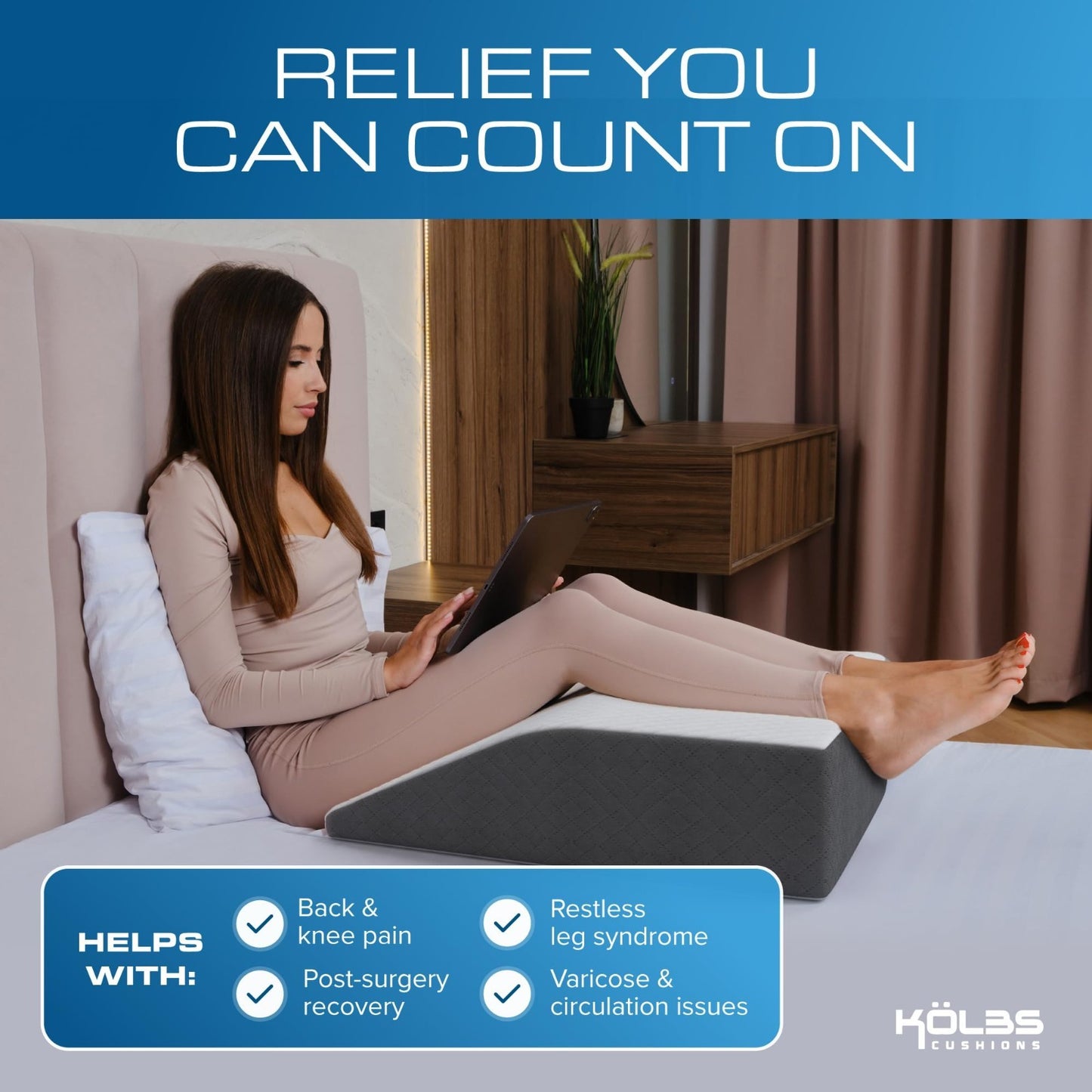 Leg Elevation Pillow for Post Surgery | Flat Top Wedge Bolster for Foot, Knee, A4