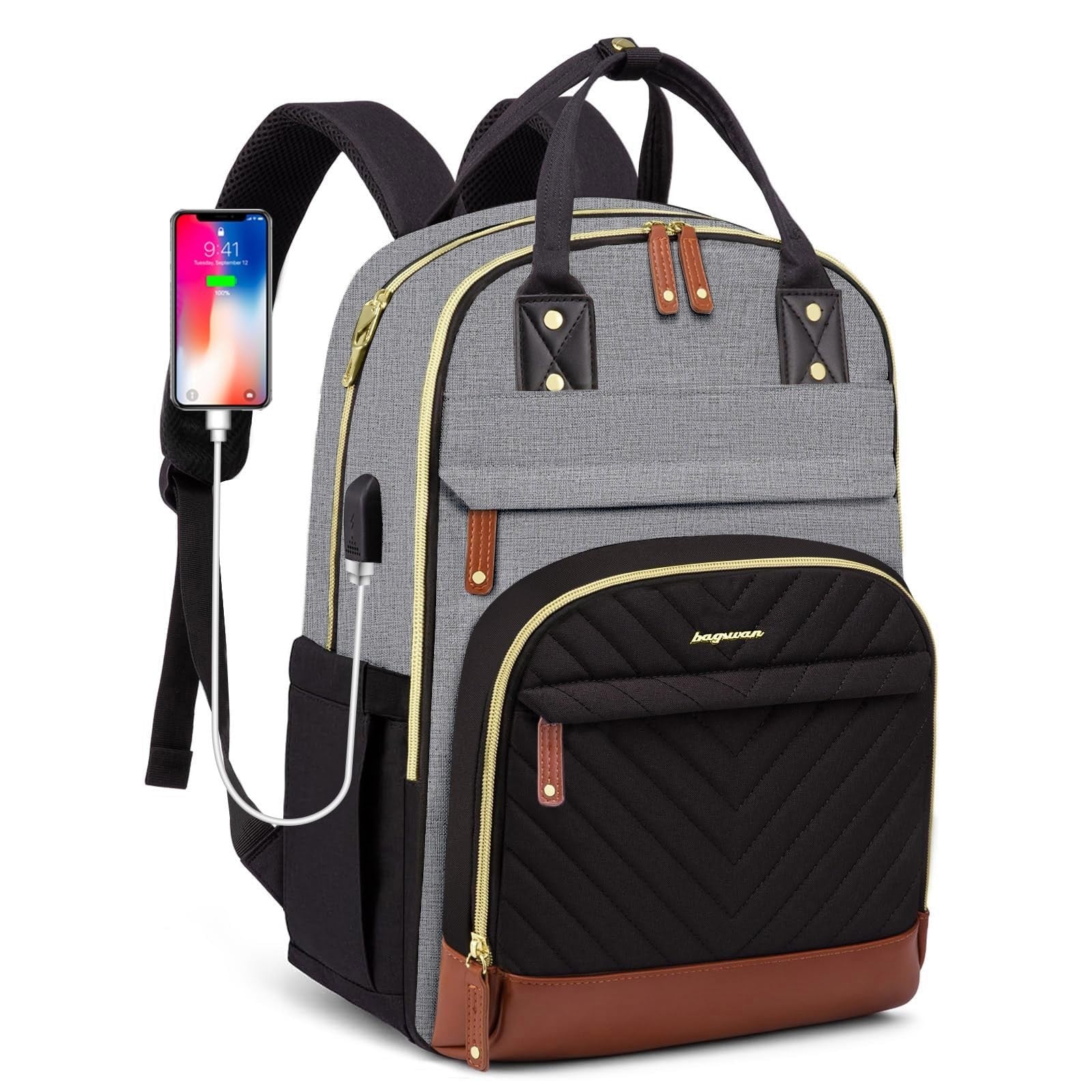 Stylish 15.6" Laptop Backpack for Women & Teens, USB Charger, Waterproof, Casual1