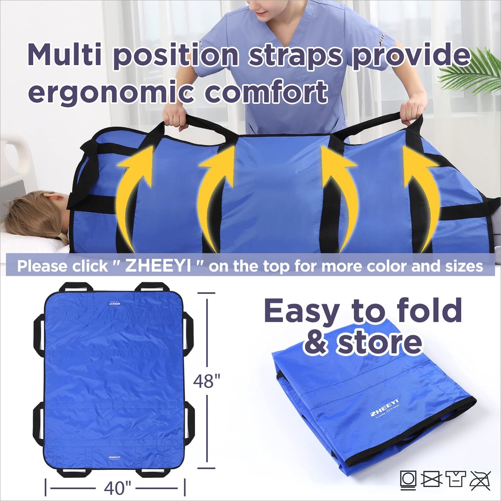 Multipurpose 48"x40" Bed Pad with Handles   Washable Transfer Sheet for Lifting3