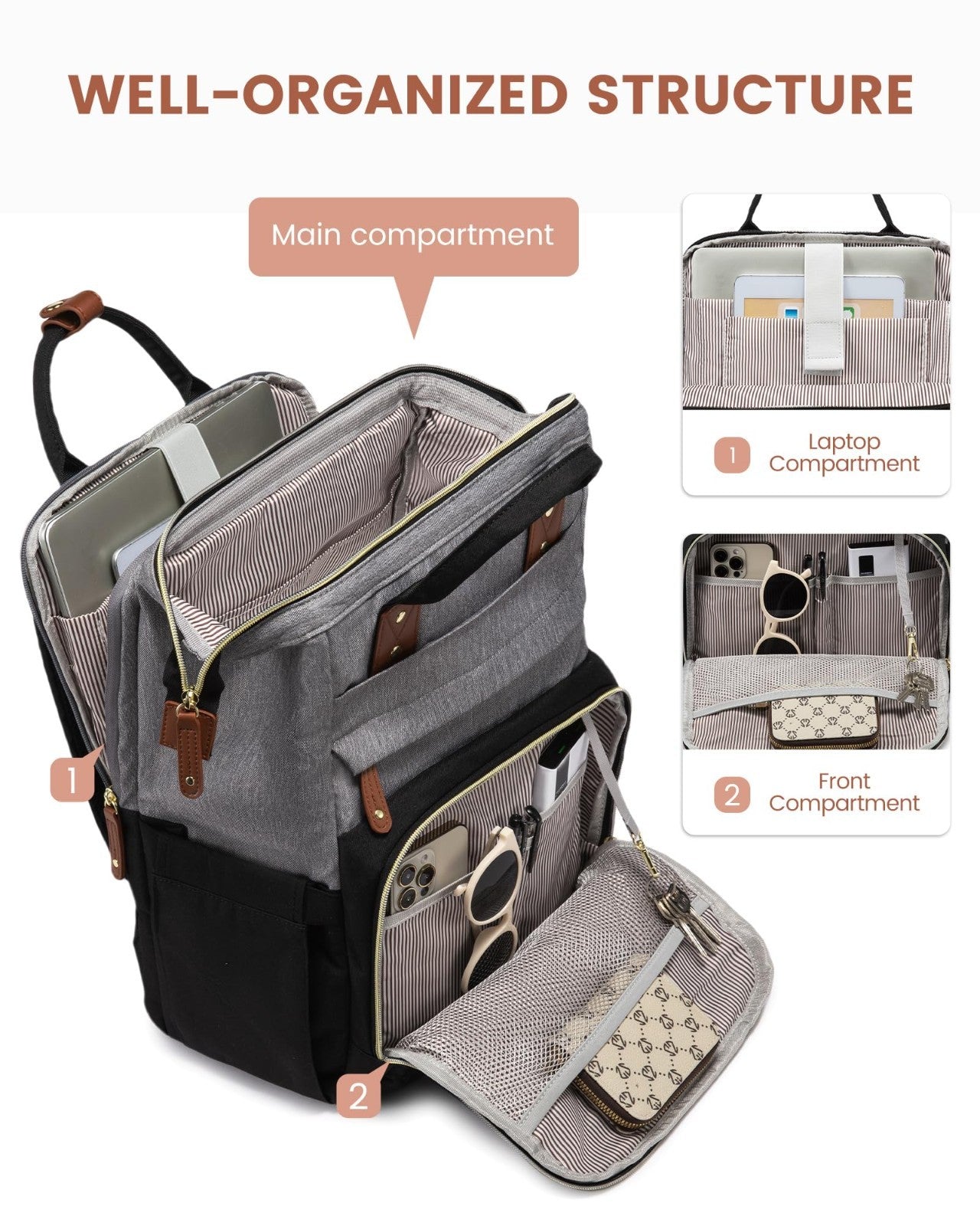 Waterproof 15.6" Laptop Backpack for Women, Travel Work Bag, College Purse, Nurs2