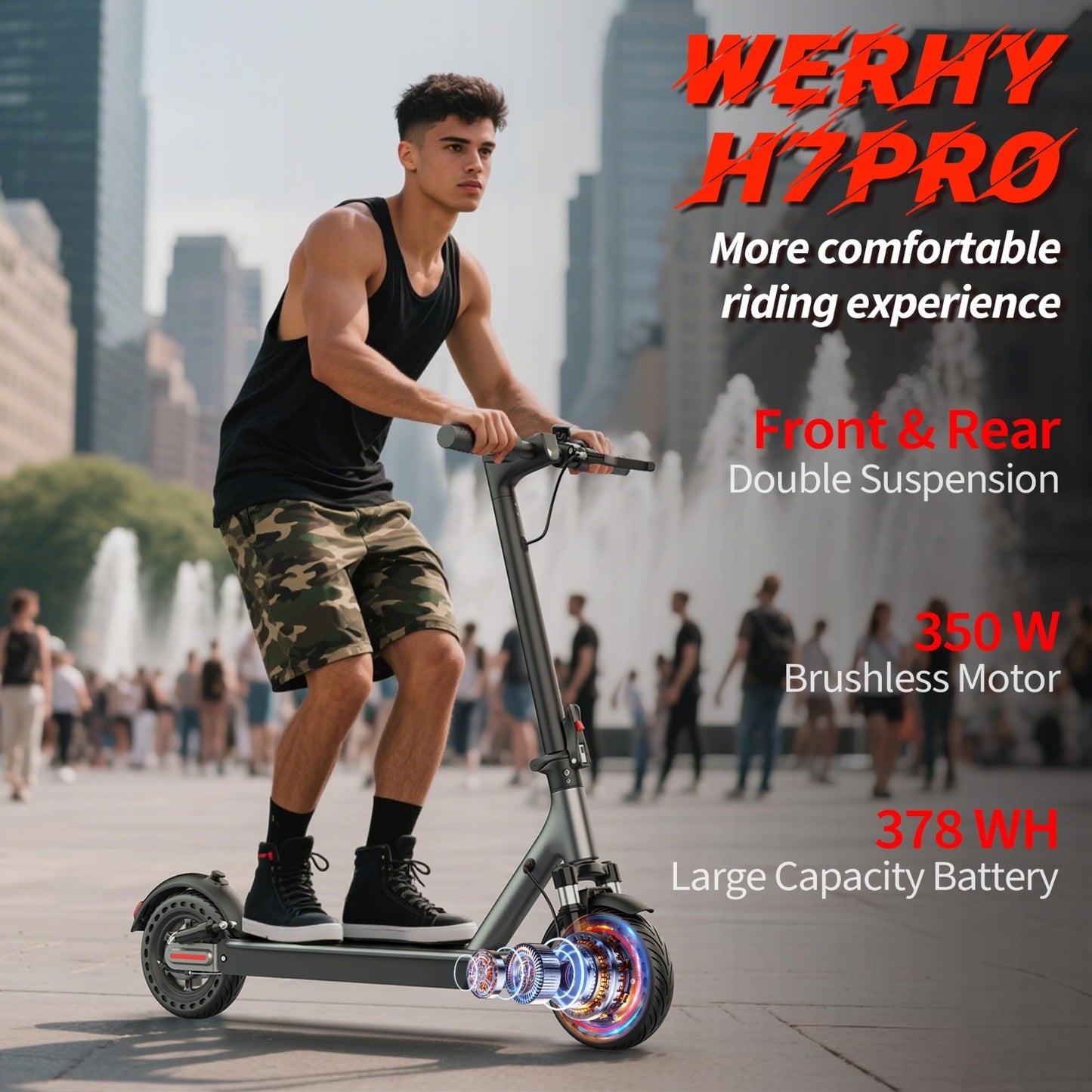 Powerful Electric Scooter 500W Motor, 19MPH Speed, 16-27 Miles Range, Folding E-1