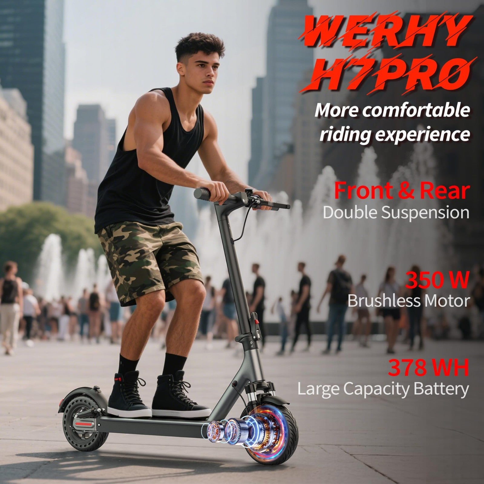 Powerful Electric Scooter 500W Motor, 19MPH Speed, 16-27 Miles Range, Folding E-1