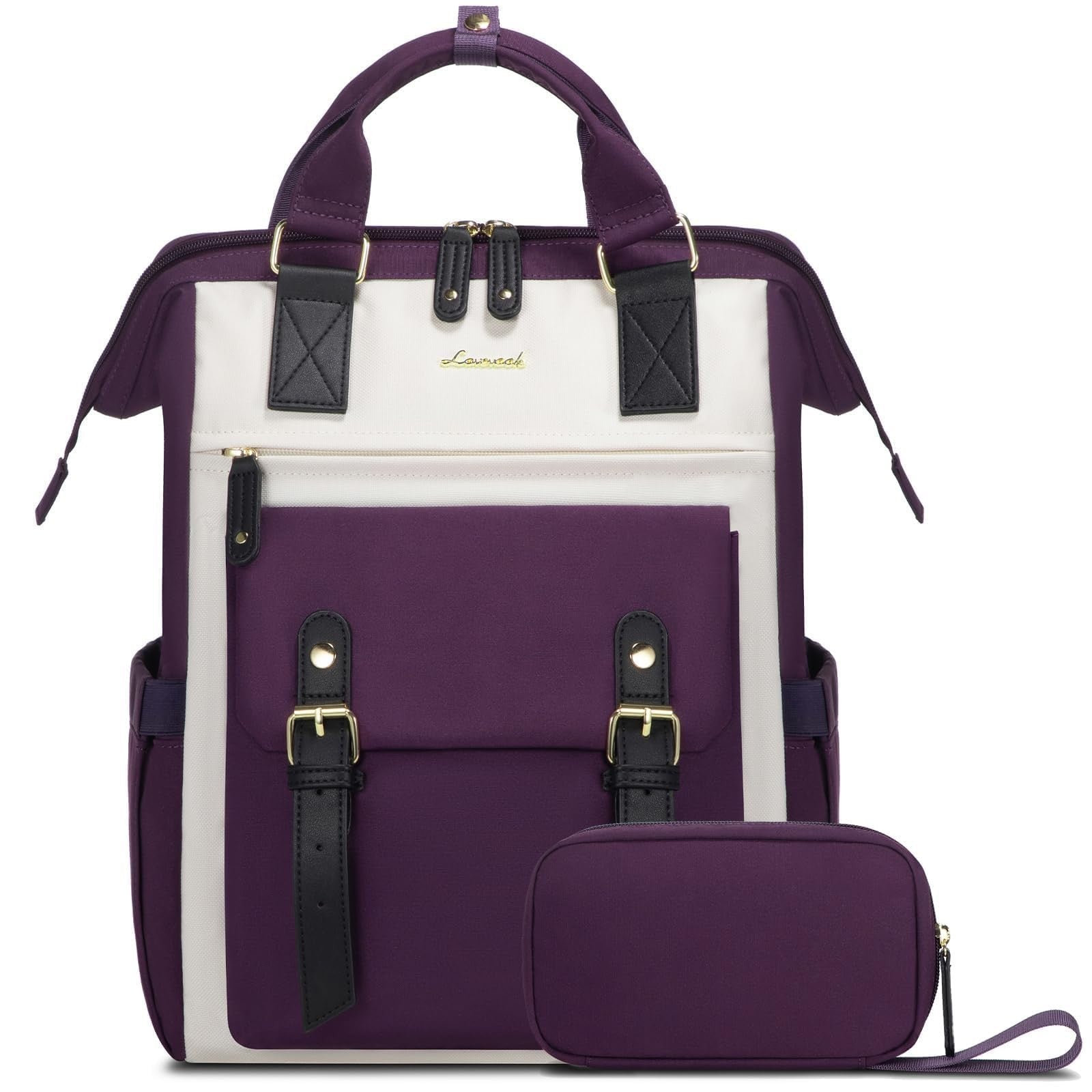 Stylish Water Resistant Laptop Backpack for Women   17.3" Work Travel Bag, Beige1