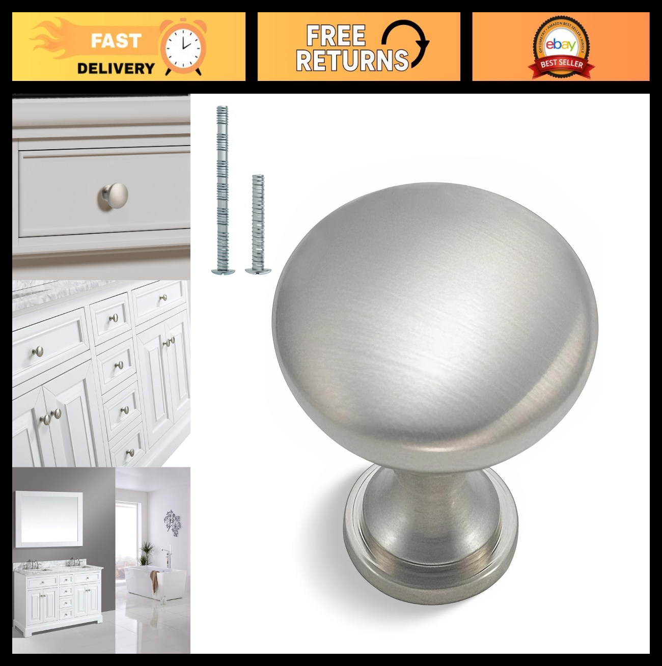 30 Pack Brushed Nickel Cabinet Knobs   Zinc Alloy, Rust Resistant, Smooth Finish0