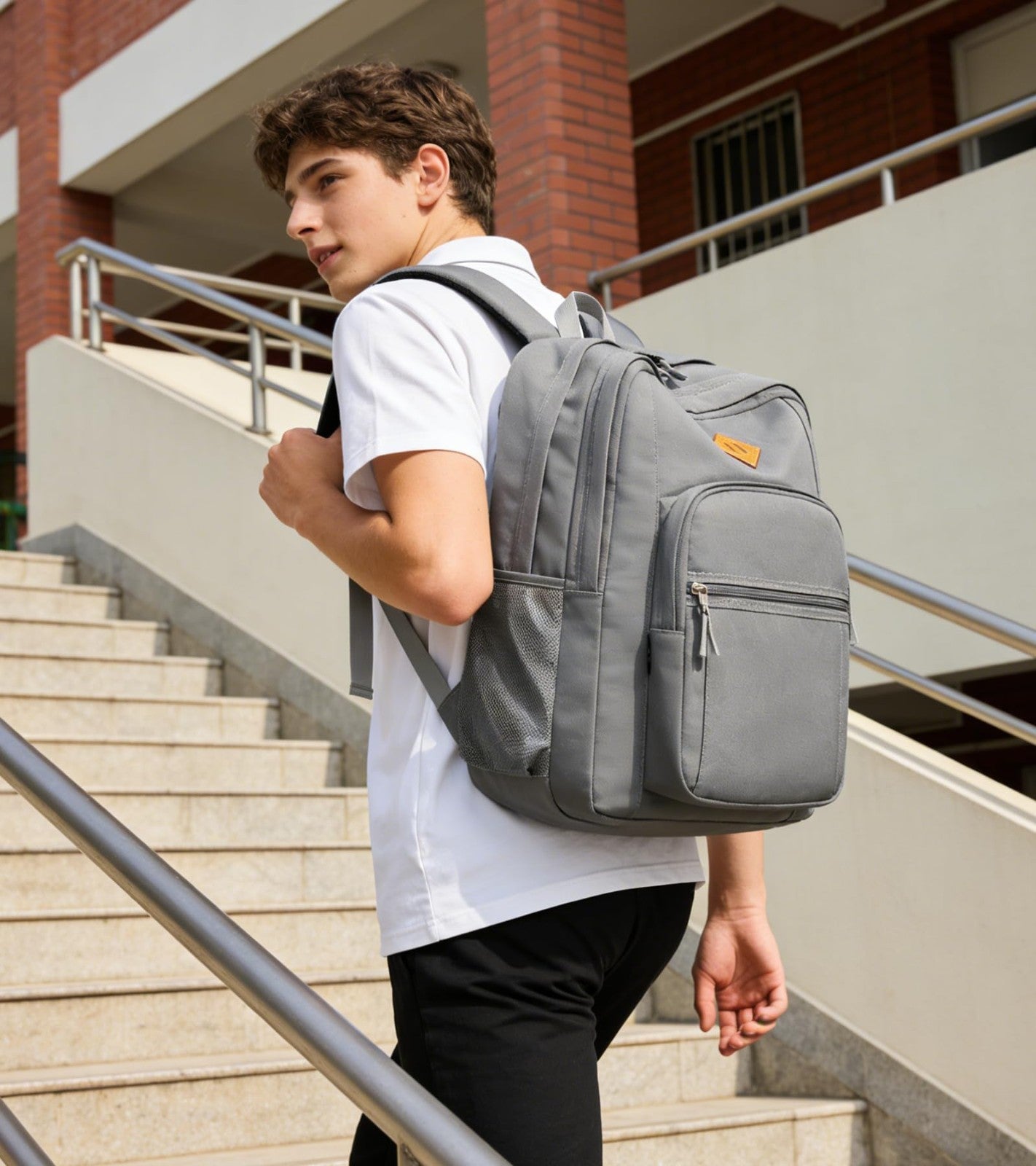 Water Resistant Women's Travel Backpack, College Bookbag for Men & Women   Grey2
