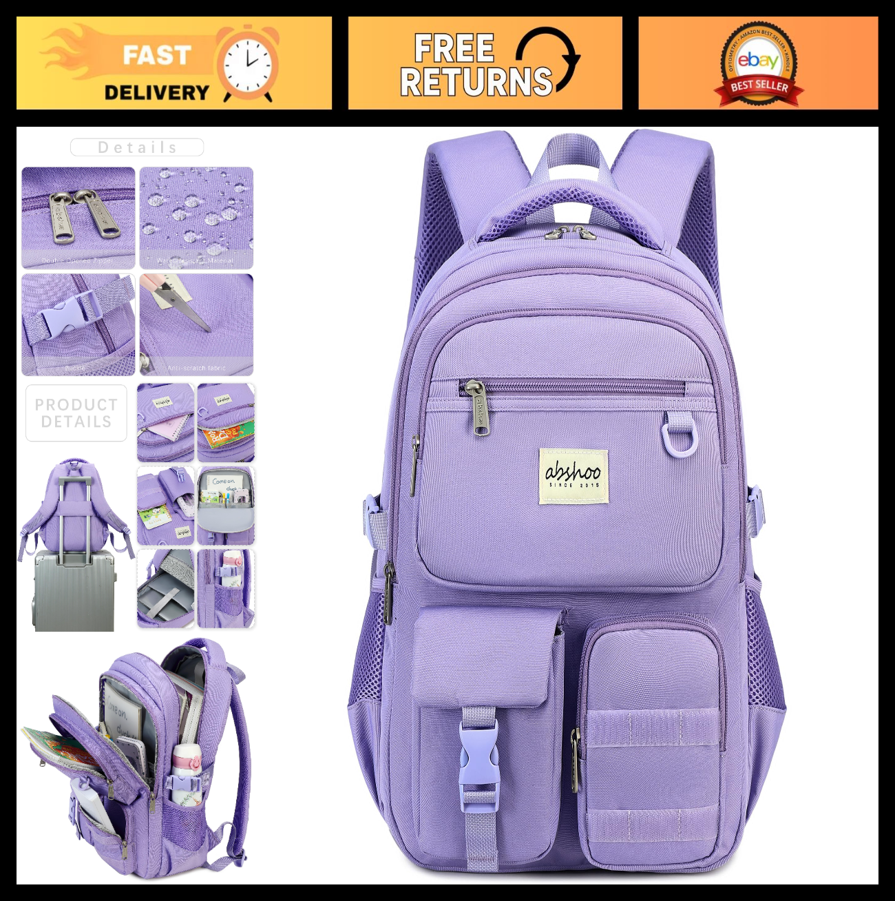 Large Heavy Duty Backpack for School, College, Travel   Multi Pocket Bookbag0