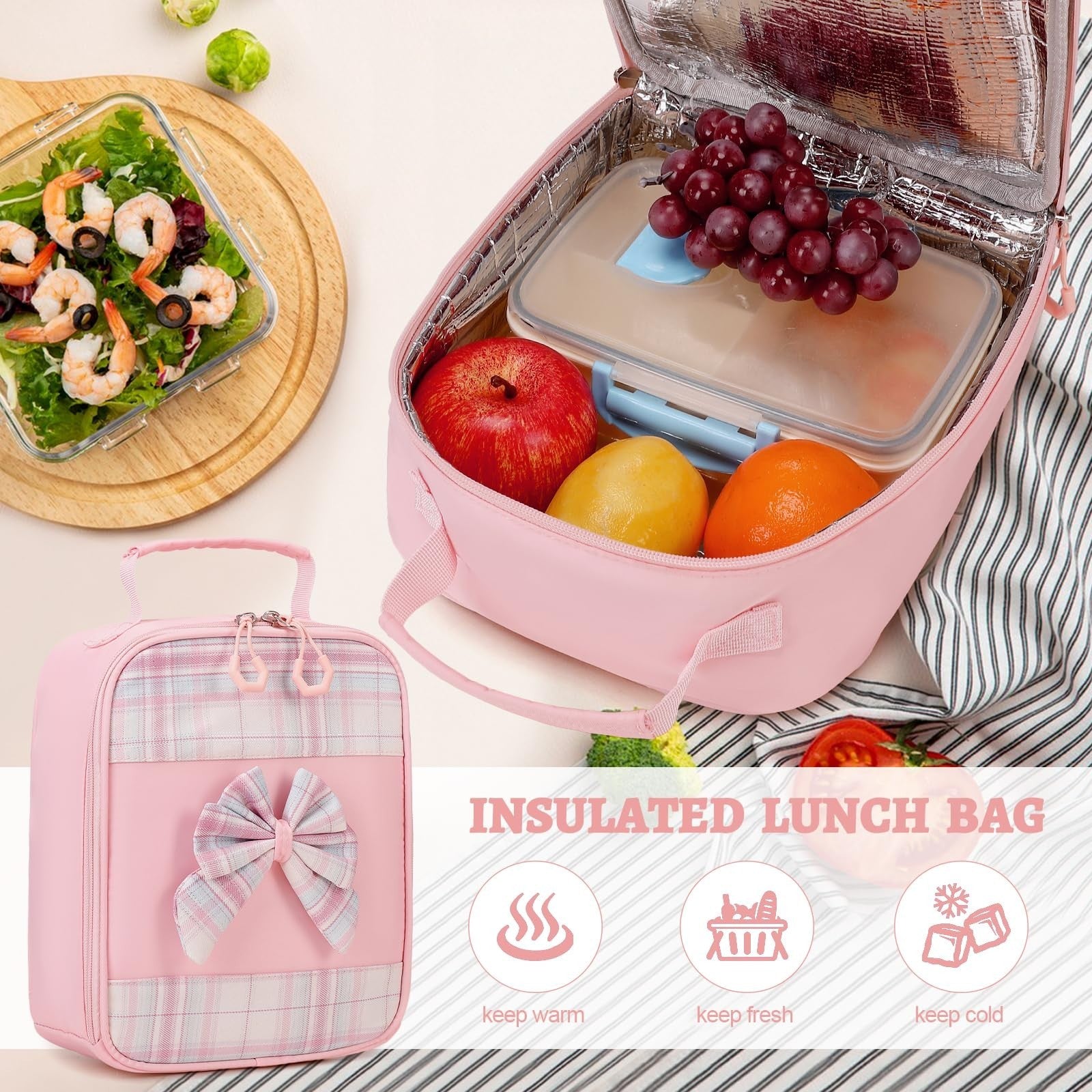 Cute Girls Backpack Set with Lunch Bag & Pencil Case   Stylish School Bag for Ki6