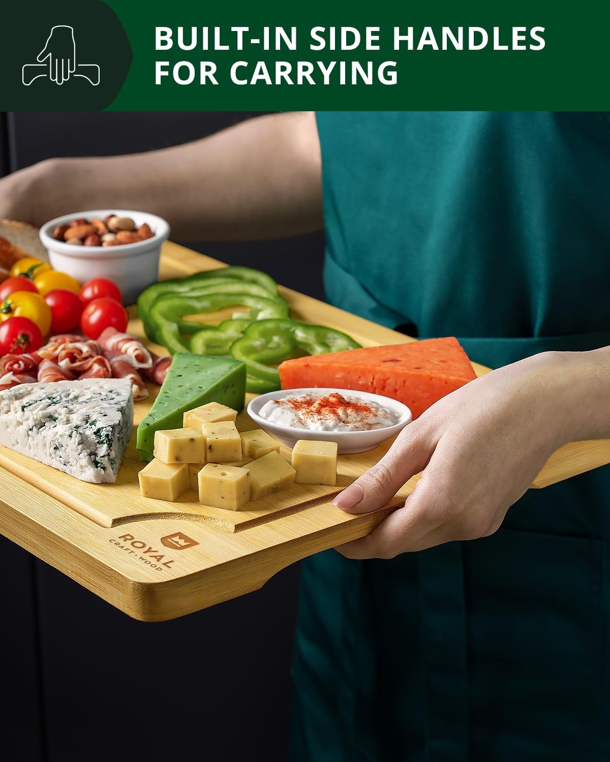 Wooden Cutting Boards Set   Bamboo Meal Prep & Serving Board with Juice Groove,6