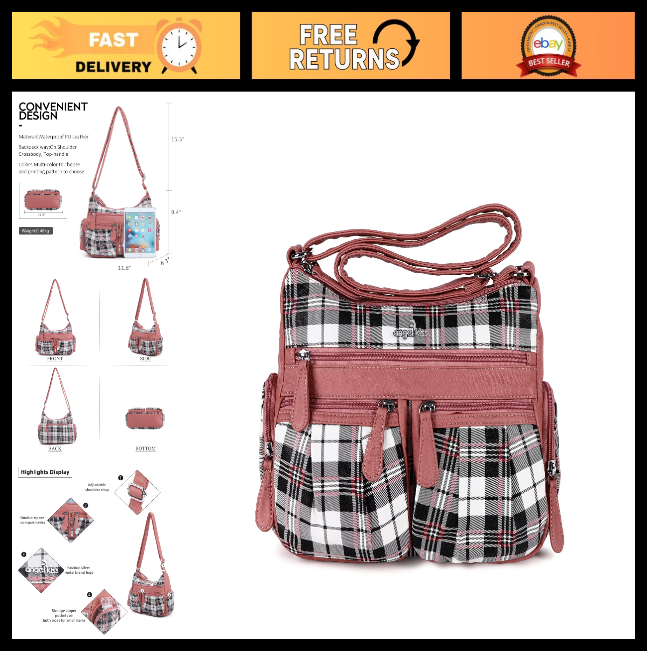 Stylish Crossbody Bags for Women   Medium Faux Leather Shoulder Handbags & Purse0