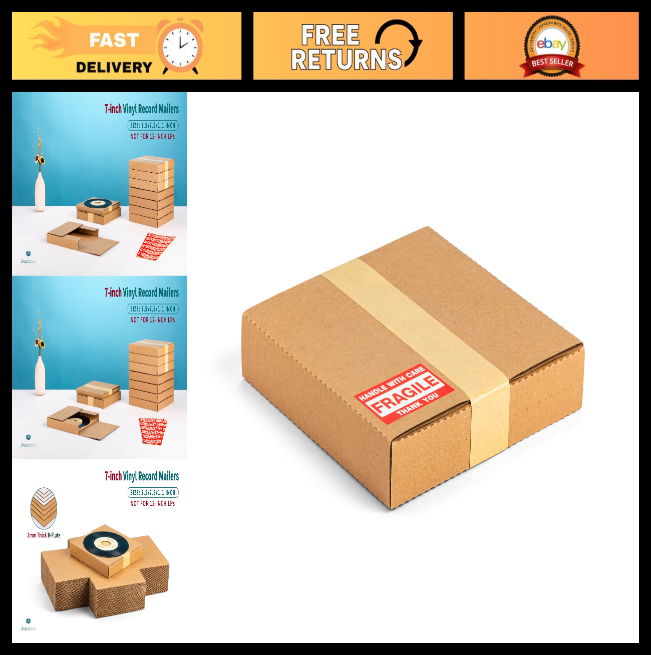 50 Pack 7-Inch Vinyl Record Mailers | Corrugated Shipping Boxes for EP Singles0