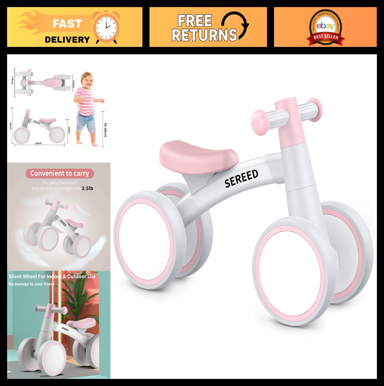 Toddler Balance Bike for 1 Year Old   4 Wheels, First Bike Gift for 12 24 Months0