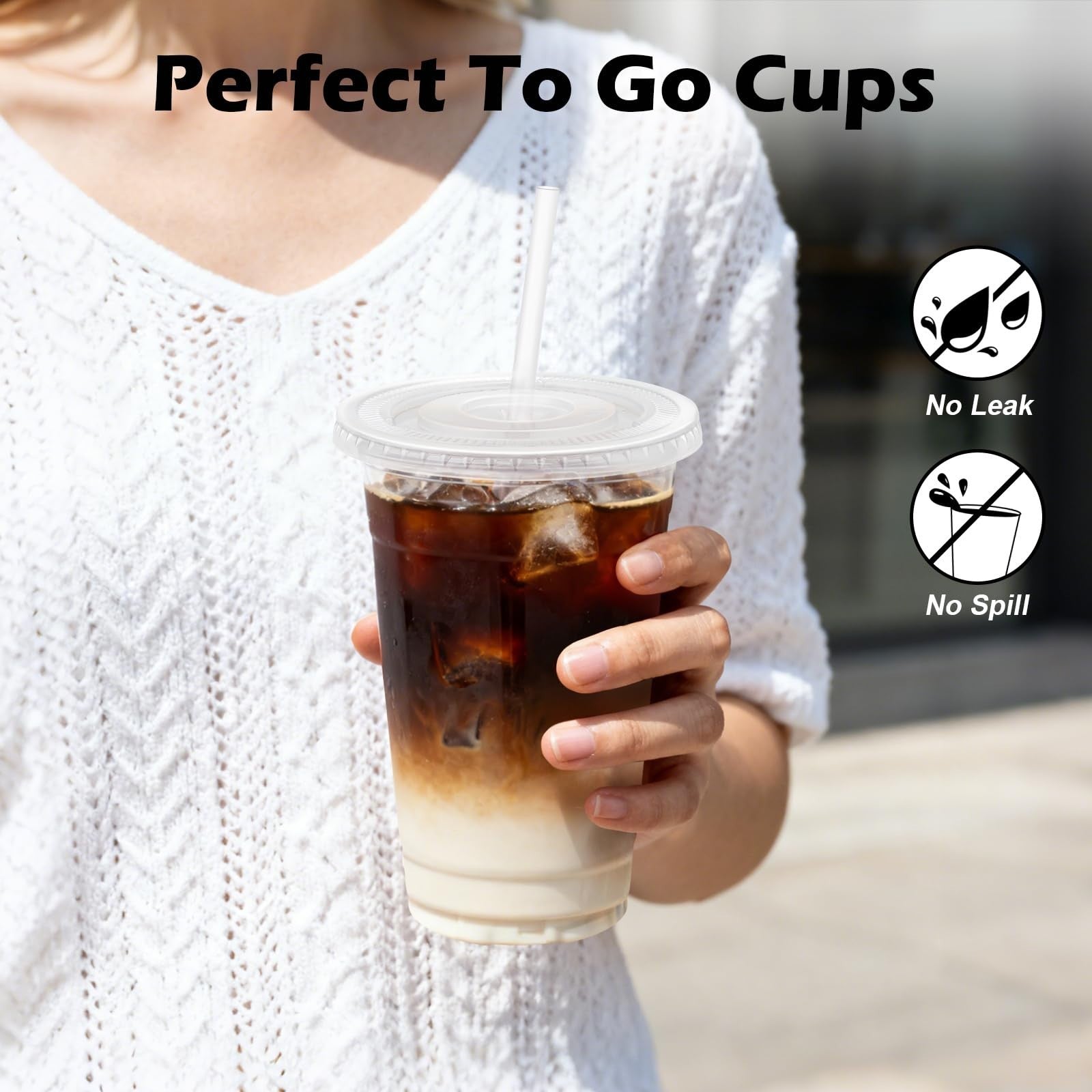 100 Pack 20 oz Clear Plastic Cups with Lids & Straws | Disposable Cold Cups for5