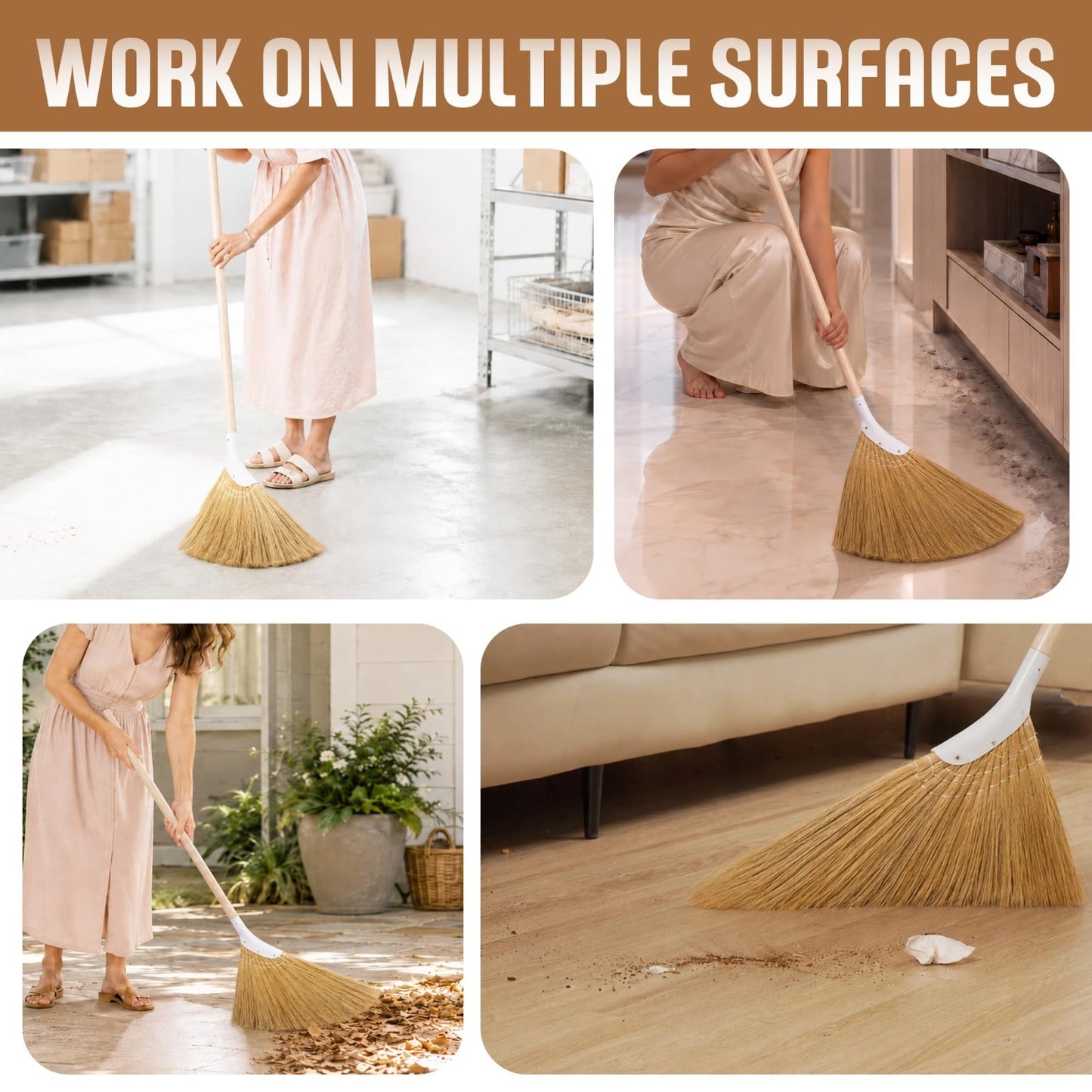 Natural Indoor Grass Broom - Long Handle Broom for Home, Garage, Office & Kitche5