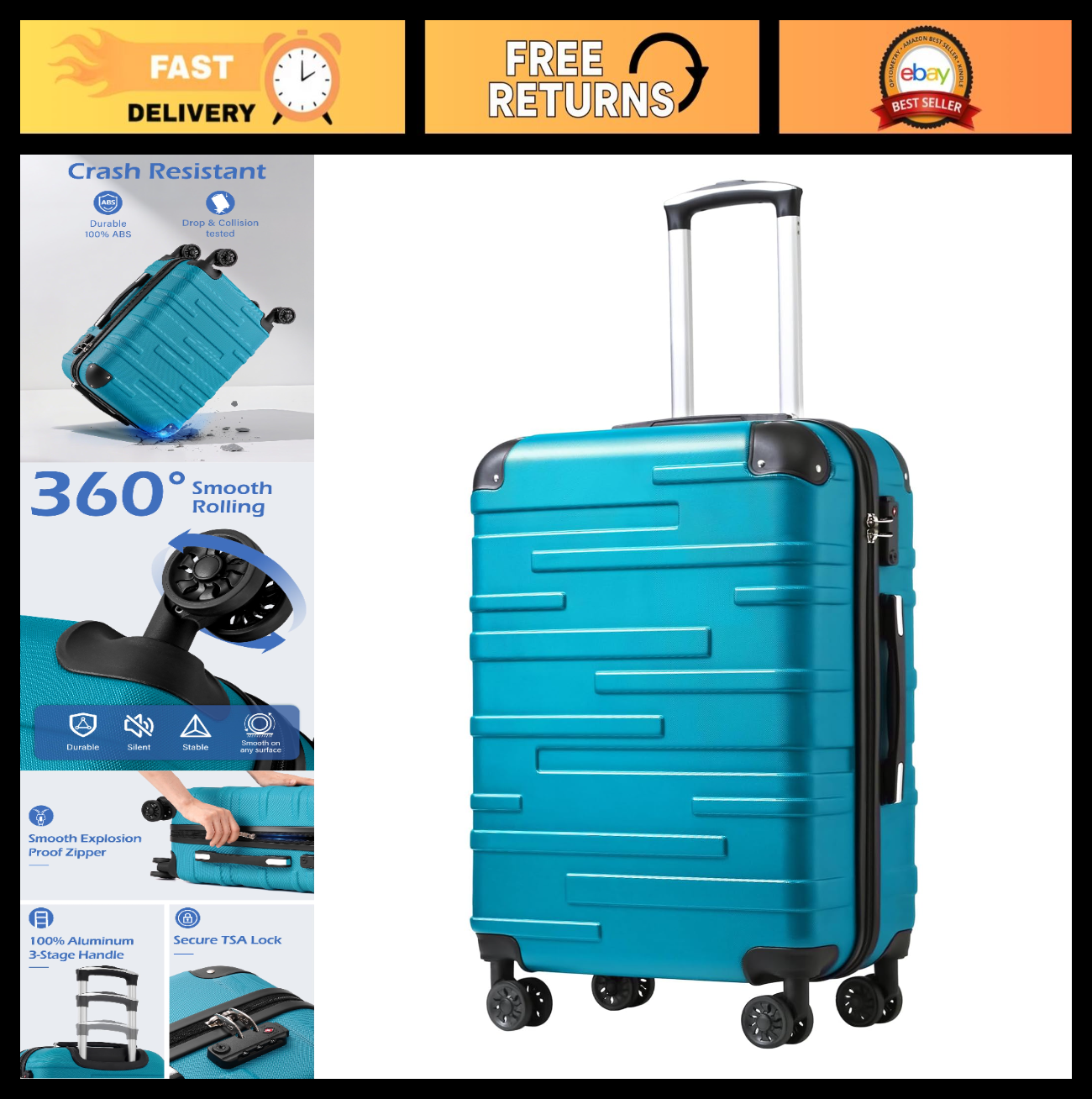 28" Hardside ABS Luggage with TSA Lock, 360° Spinner Wheels, Expandable, Scratch0