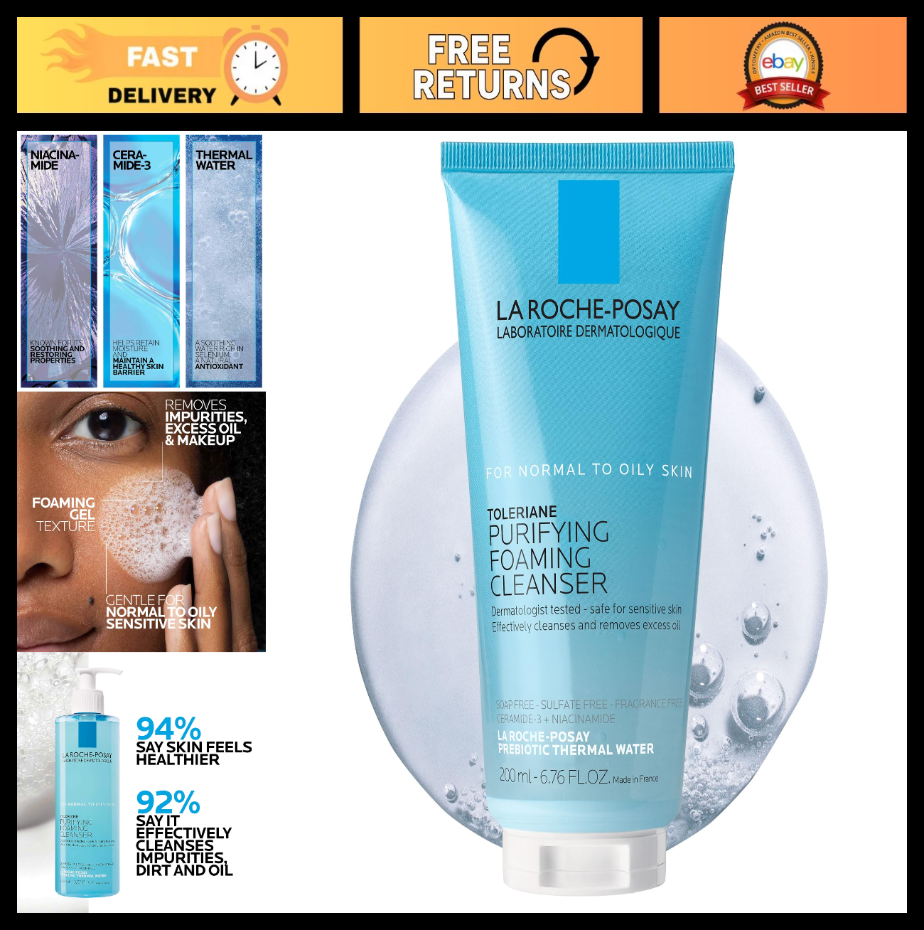 Oil-Free Foaming Facial Cleanser for Sensitive Skin with Niacinamide & Ceramides0