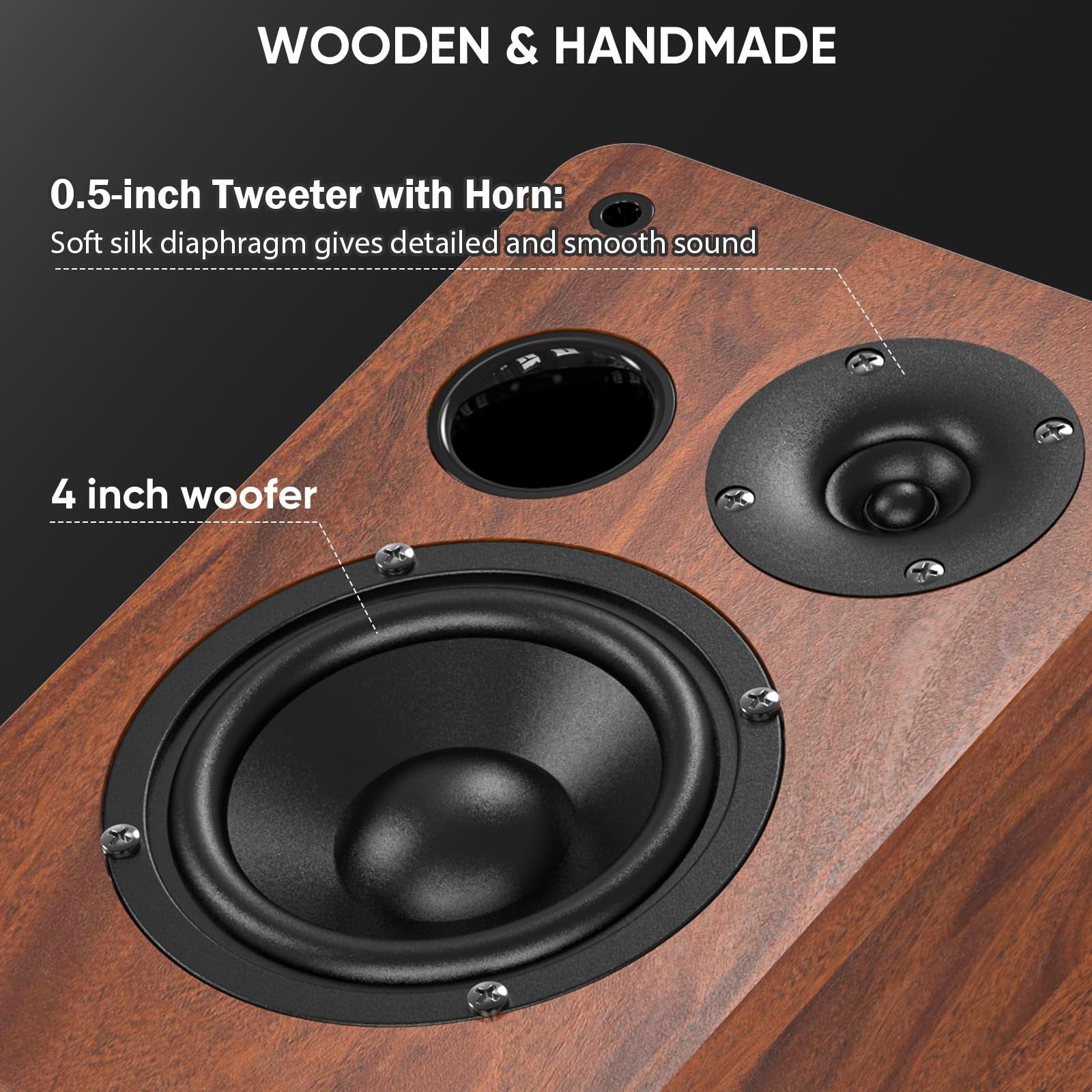 40W Bluetooth Bookshelf Speakers   4" Woofer, Optical/Aux/RCA Inputs, Sub Out, T3