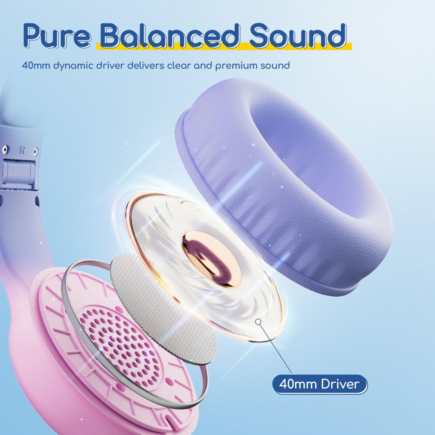 Wired Kids Headphones with Mic, USB Type C, Volume Limit 85/94dB, Portable Folda7