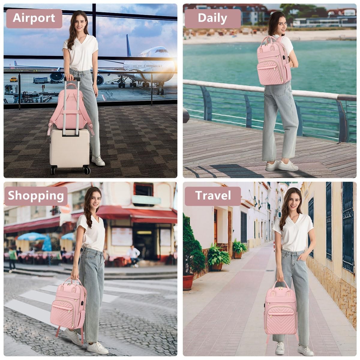 Stylish 15.6" Laptop Backpack for Women   Waterproof Travel Work Bag with USB Ch5