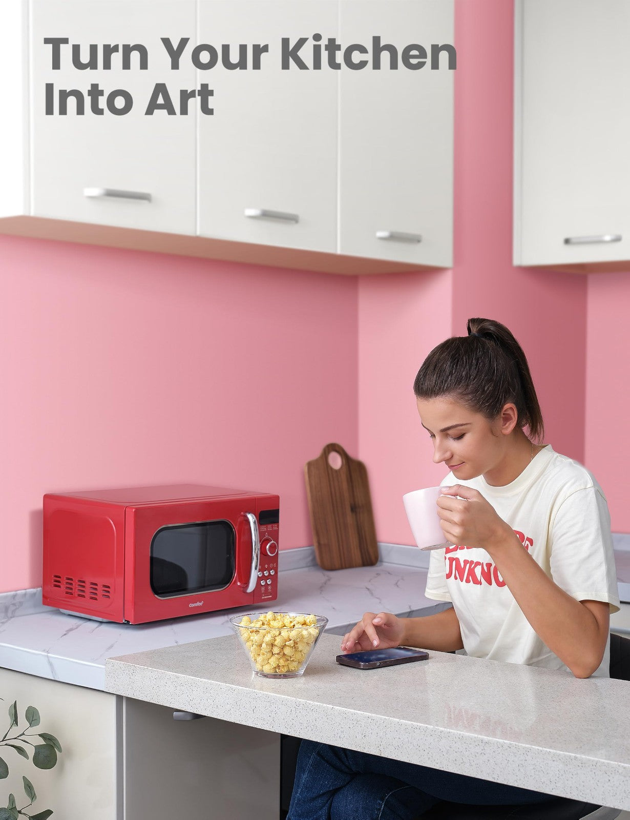 Retro Microwave Oven 0.7 Cu.Ft 700W   Compact, 9 Preset Menus, Stylish Red5