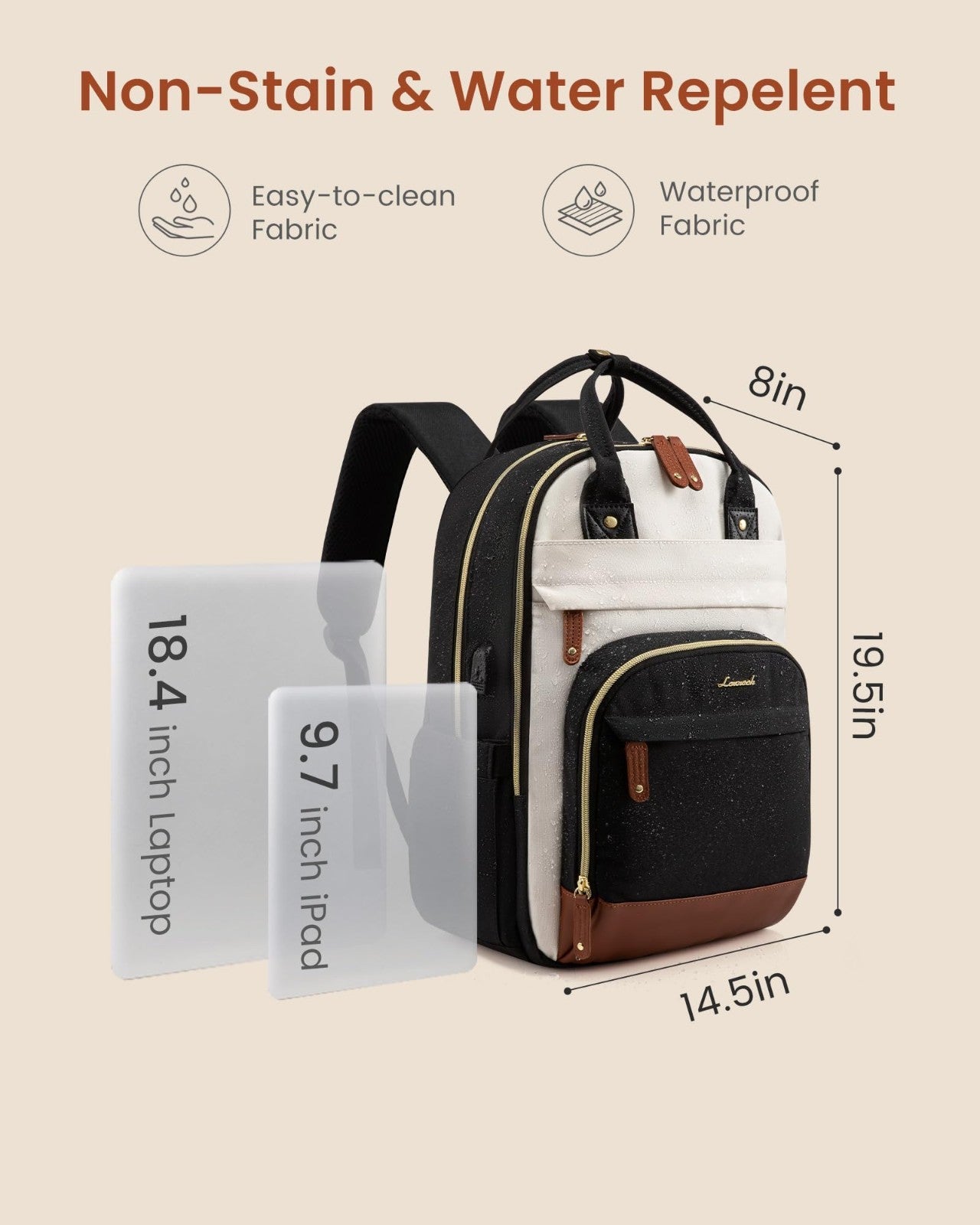 Stylish Waterproof Laptop Backpack with USB Port, 18.4" Work & Travel Bag, Cute3