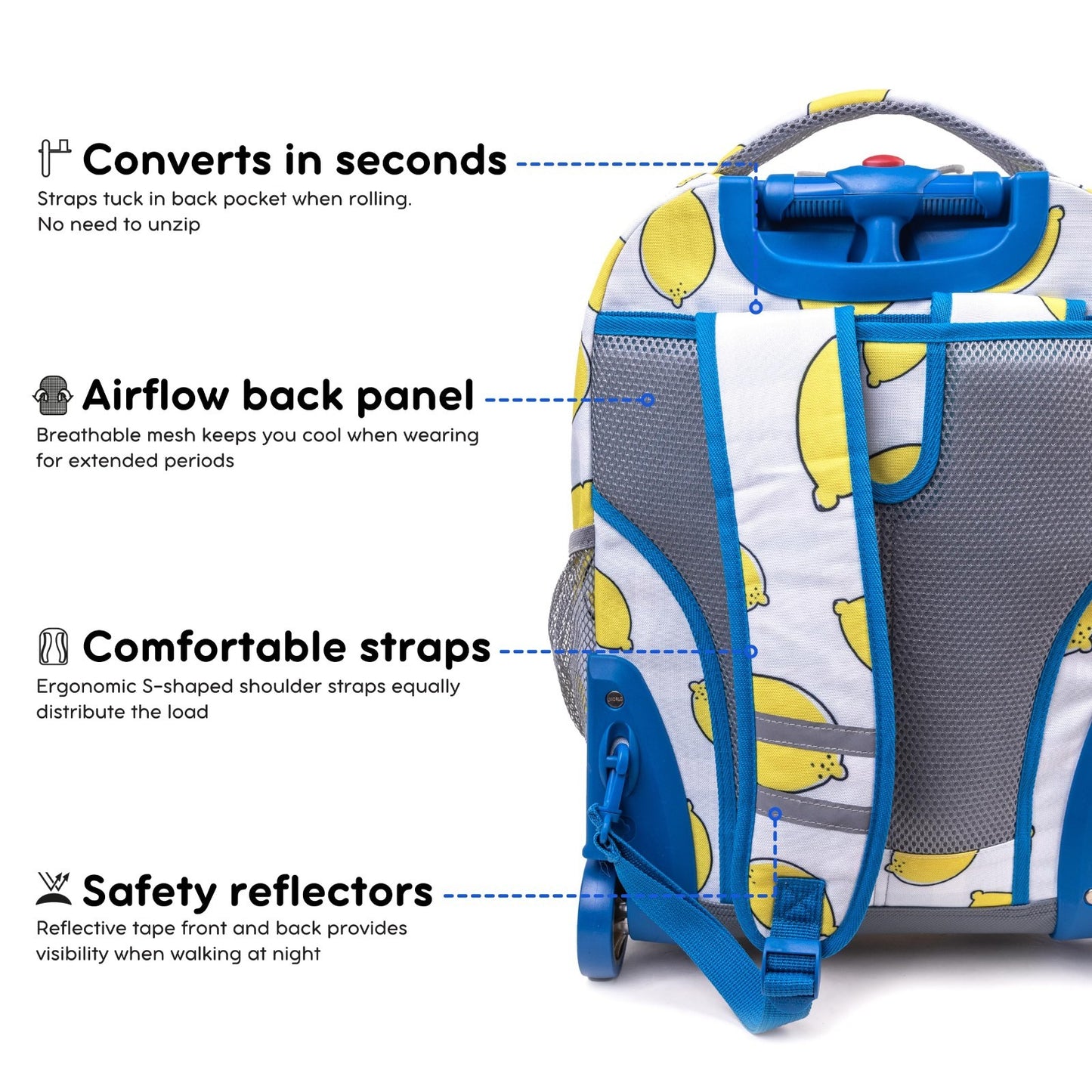 Kids Rolling Backpack with Wheels, 18" School Bookbag for Girls & Boys, Lemona5