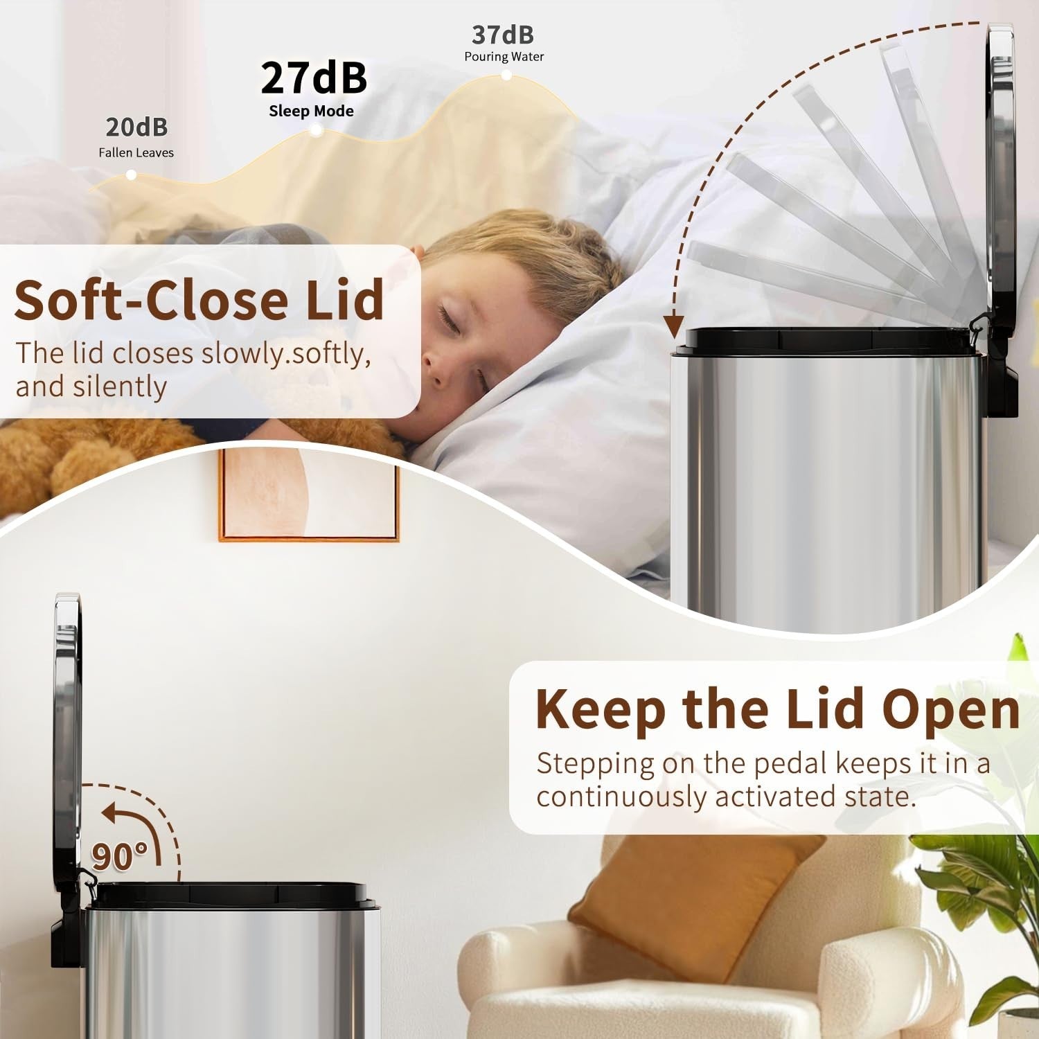 13G Stainless Steel Trash Can with Lid, Soft-Close Step Pedal, Removable Inner B3