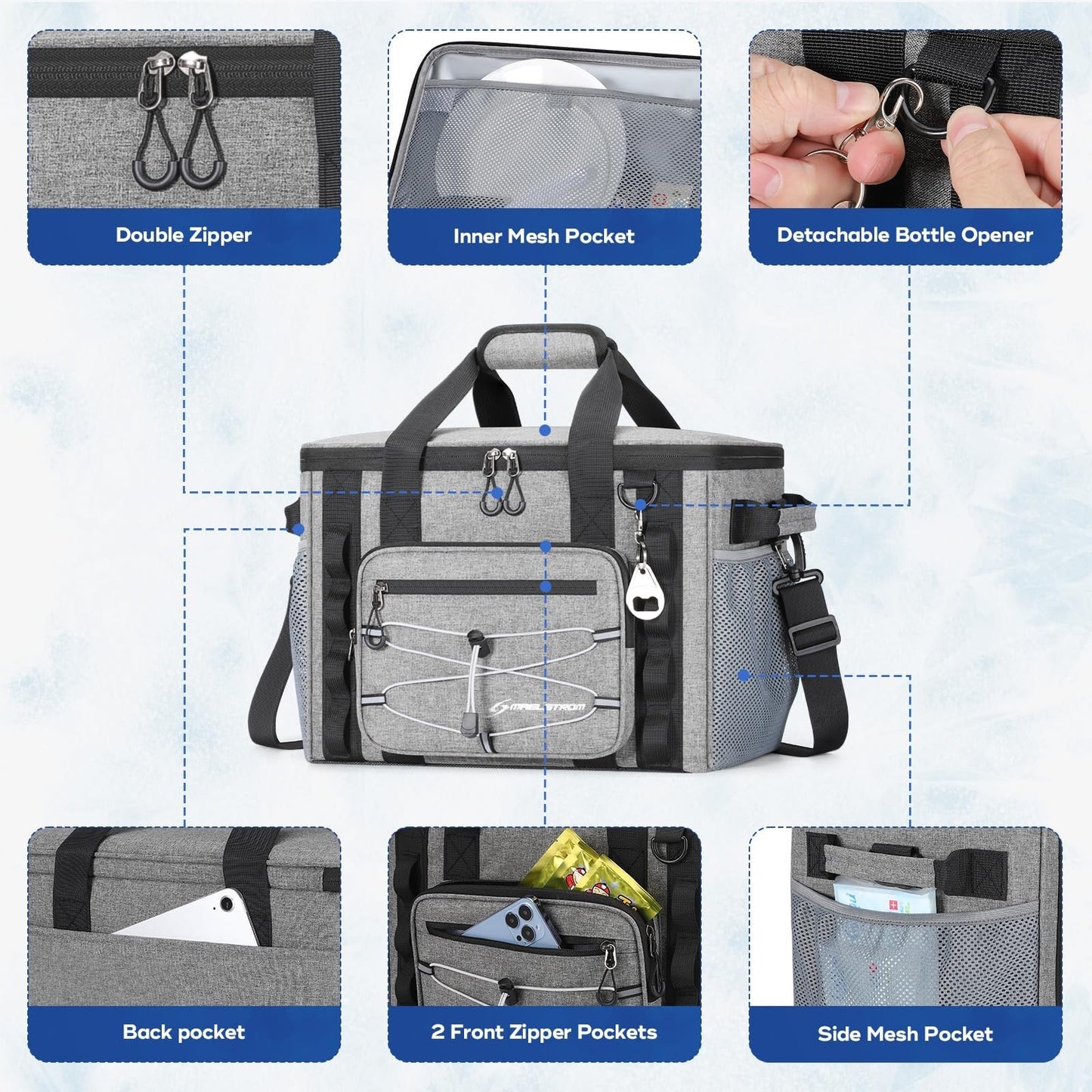 Leakproof Insulated Soft Cooler Bag - 30/40 Can Capacity, 24h Cold, Lightweight,2