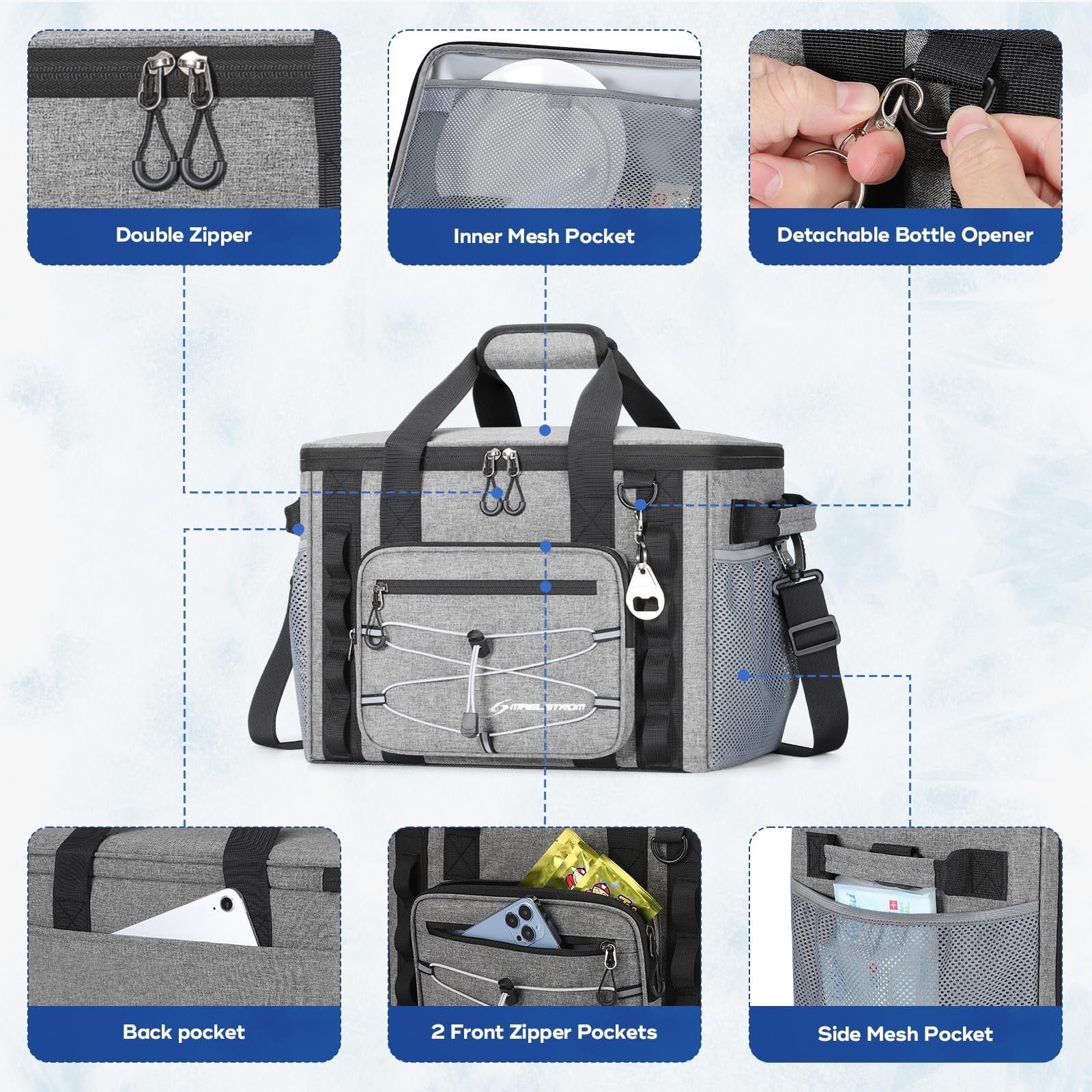 Leakproof Insulated Soft Cooler Bag - 30/40 Can Capacity, 24h Cold, Lightweight,2