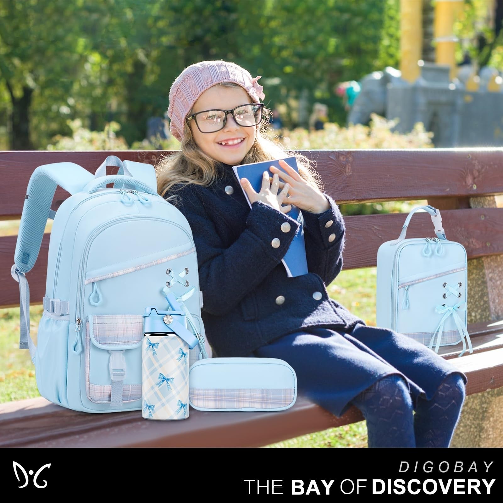 Girls Backpack Set with Insulated Water Bottle, Lunch Bag & Pencil Pouch   Plaid6